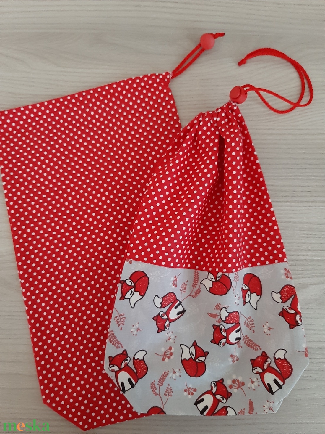 Bármitartó zsákocska szett - rókás, piros pötyis - táska & tok - bevásárlás & shopper táska - shopper, textiltáska, szatyor - Meska.hu