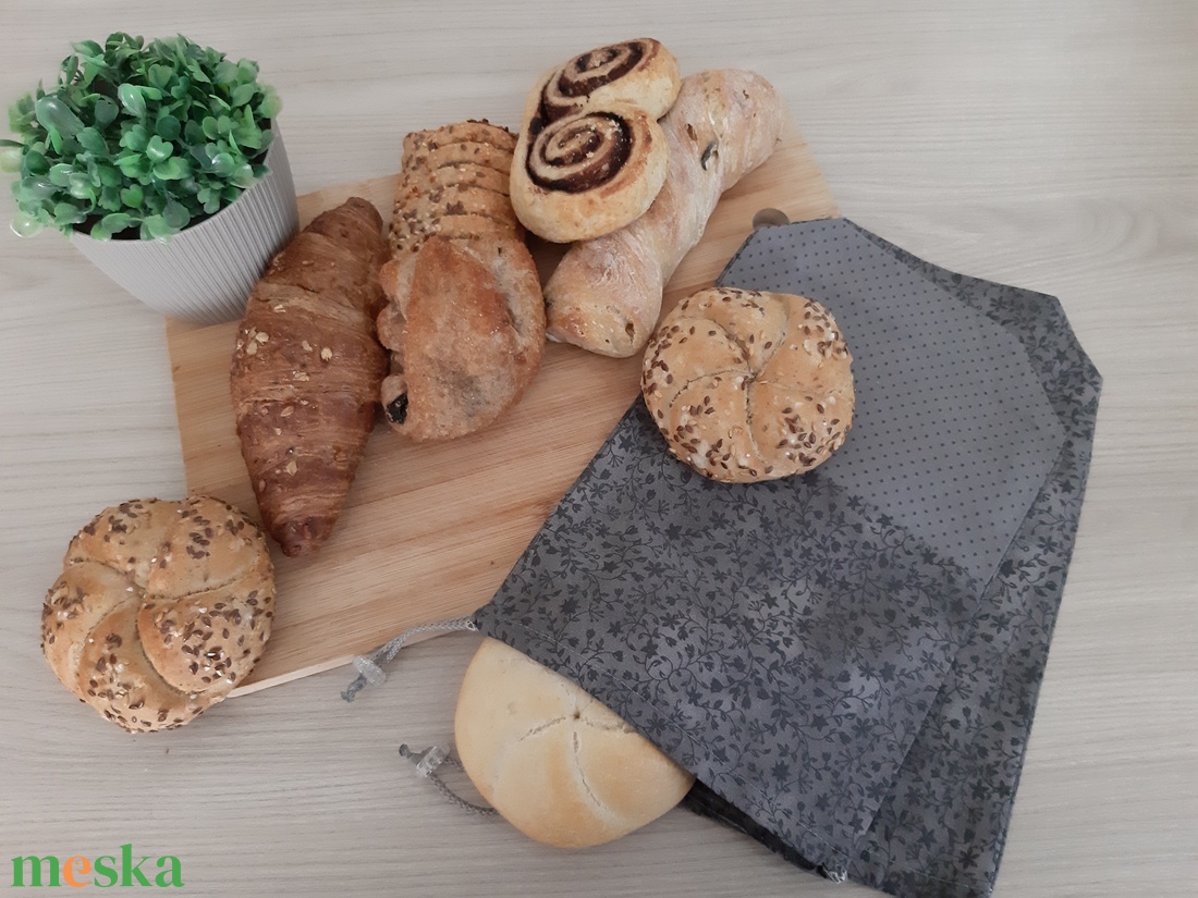 Bármitartó zsákocska szett - virágos, szürke színvilágban - táska & tok - bevásárlás & shopper táska - shopper, textiltáska, szatyor - Meska.hu