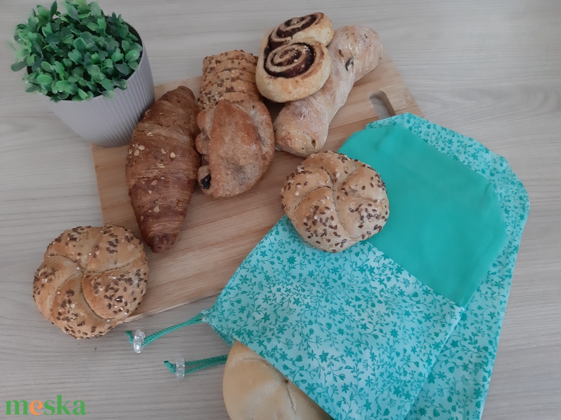 Bármitartó zsákocska szett - virágos, türkiz-menta színvilágban - táska & tok - bevásárlás & shopper táska - shopper, textiltáska, szatyor - Meska.hu