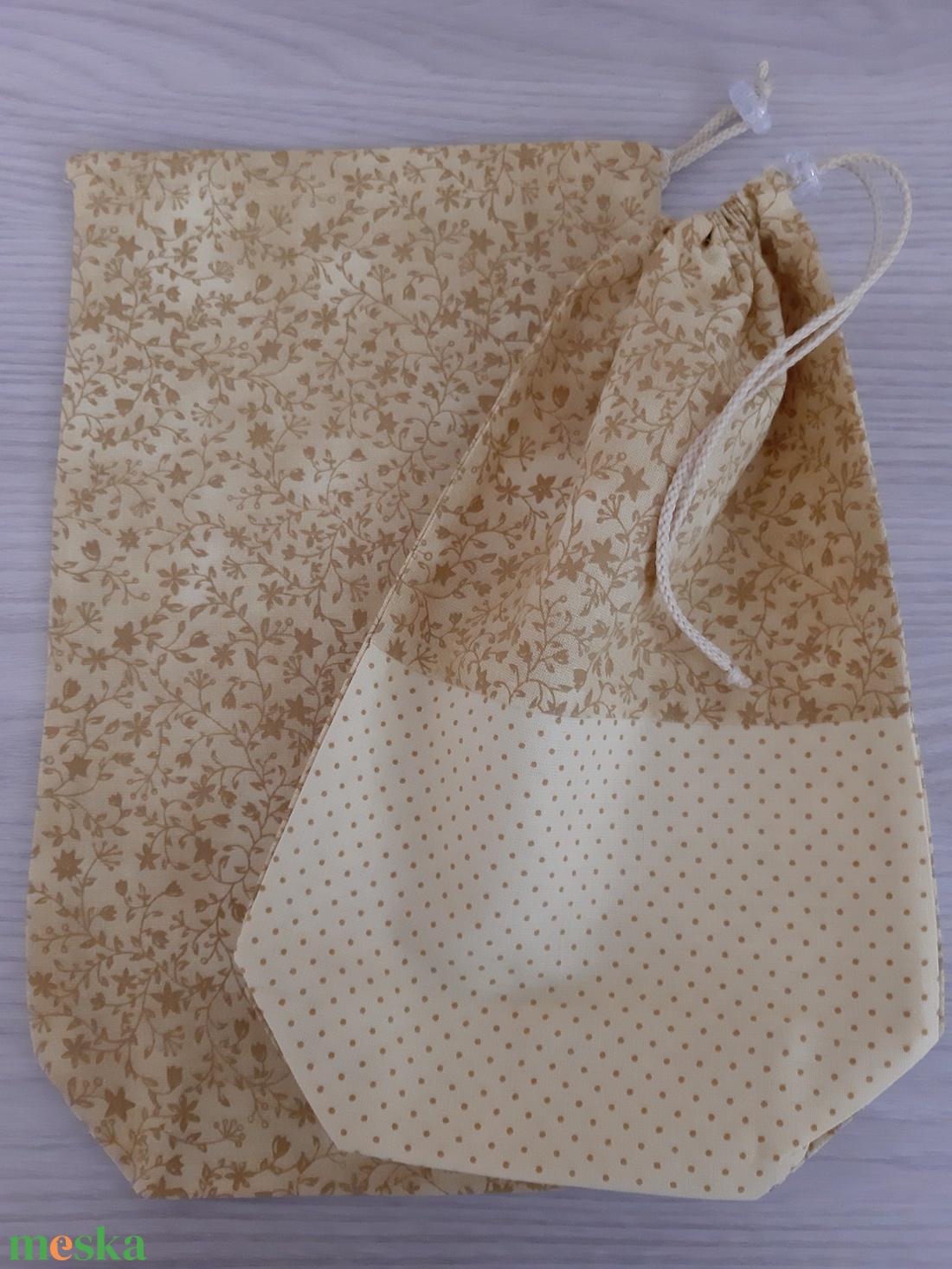 Bármitartó zsákocska szett - virágos, sárga színvilágban - táska & tok - bevásárlás & shopper táska - shopper, textiltáska, szatyor - Meska.hu