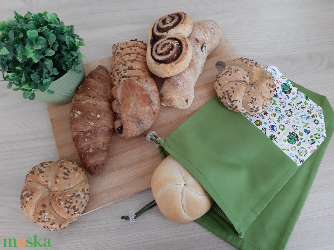 Bármitartó zsákocska szett - környezetvédelem mintás, sötétzöld színvilágban - táska & tok - bevásárlás & shopper táska - shopper, textiltáska, szatyor - Meska.hu
