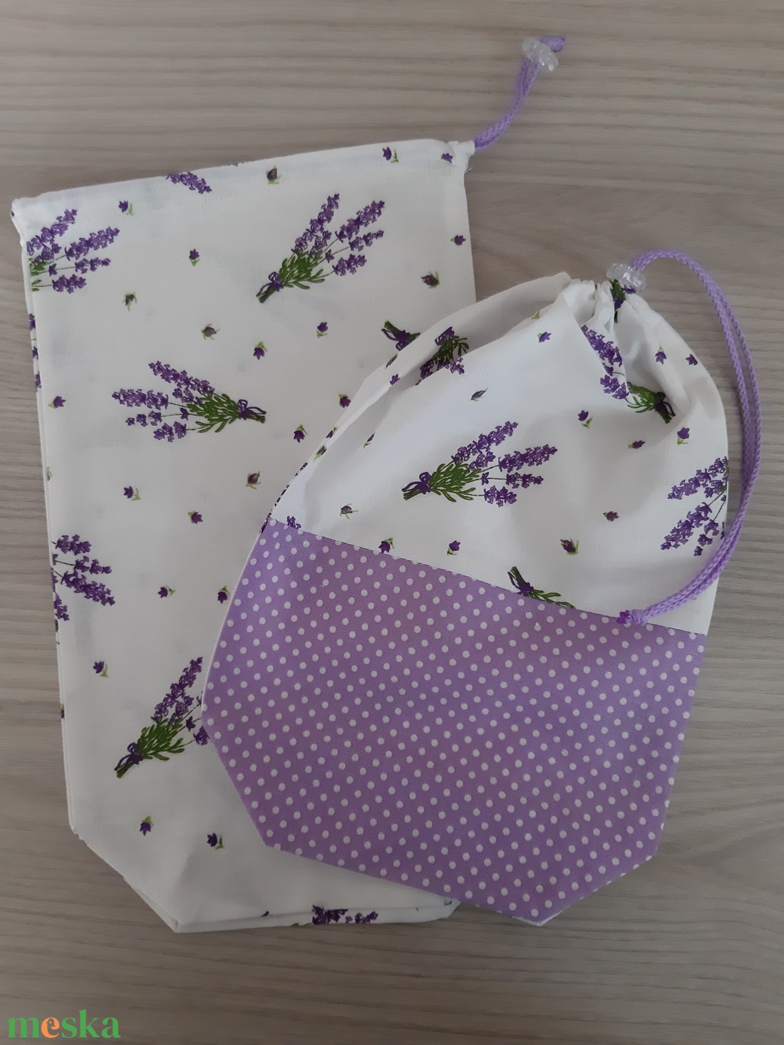Bármitartó zsákocska szett - levendulás, pöttyös, lila színvilágban - táska & tok - bevásárlás & shopper táska - shopper, textiltáska, szatyor - Meska.hu