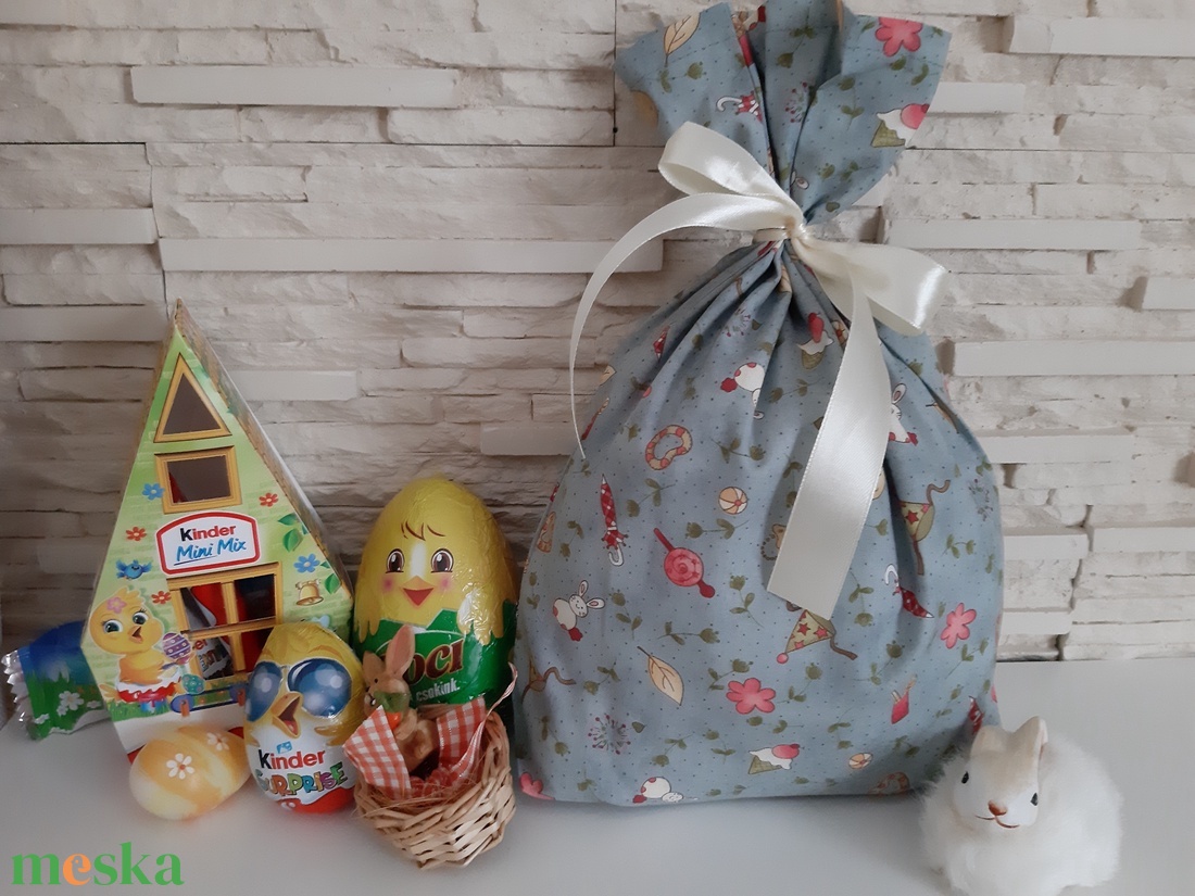 Húsvéti zsákocska ajándékozáshoz - pasztellkék, nyuszkós - otthon & életmód - papír, írószer - ajándékozás kellékei - ajándékzsák, csomagolás - Meska.hu