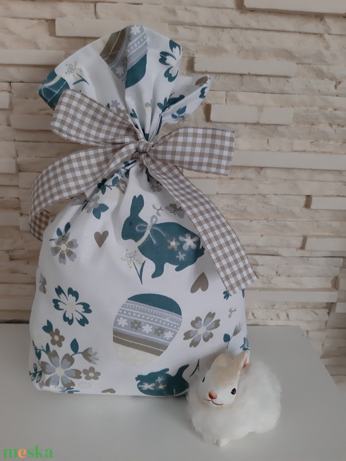 Húsvéti zsákocska ajándékozáshoz - fehér, kék és barna mintával - otthon & életmód - papír, írószer - Meska.hu