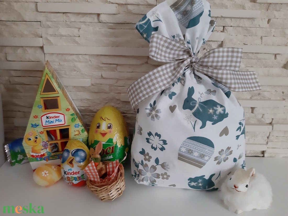 Húsvéti zsákocska ajándékozáshoz - fehér, kék és barna mintával - otthon & életmód - papír, írószer - Meska.hu
