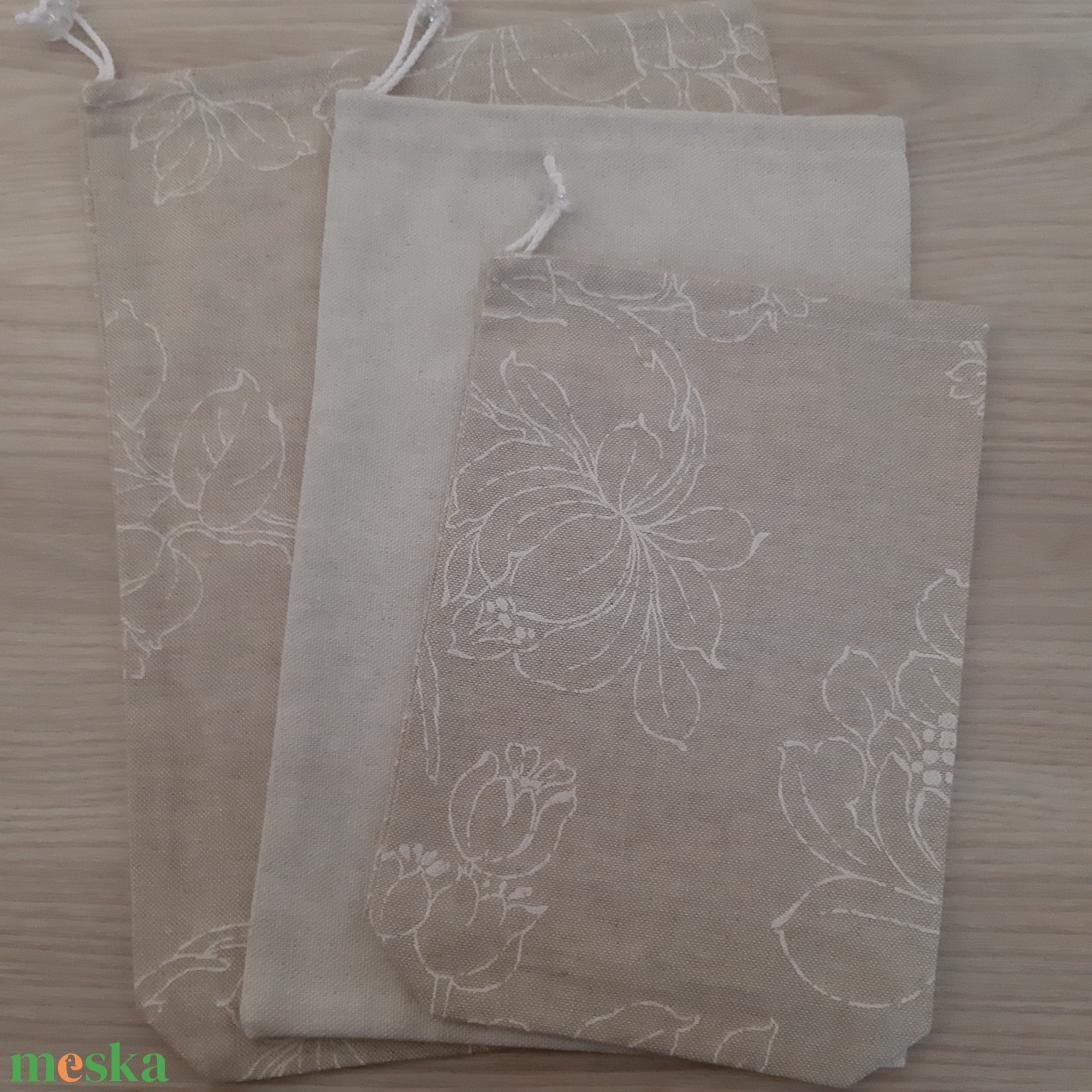 Textil zsákocska szett - natúr színvilágban - táska & tok - bevásárlás & shopper táska - shopper, textiltáska, szatyor - Meska.hu