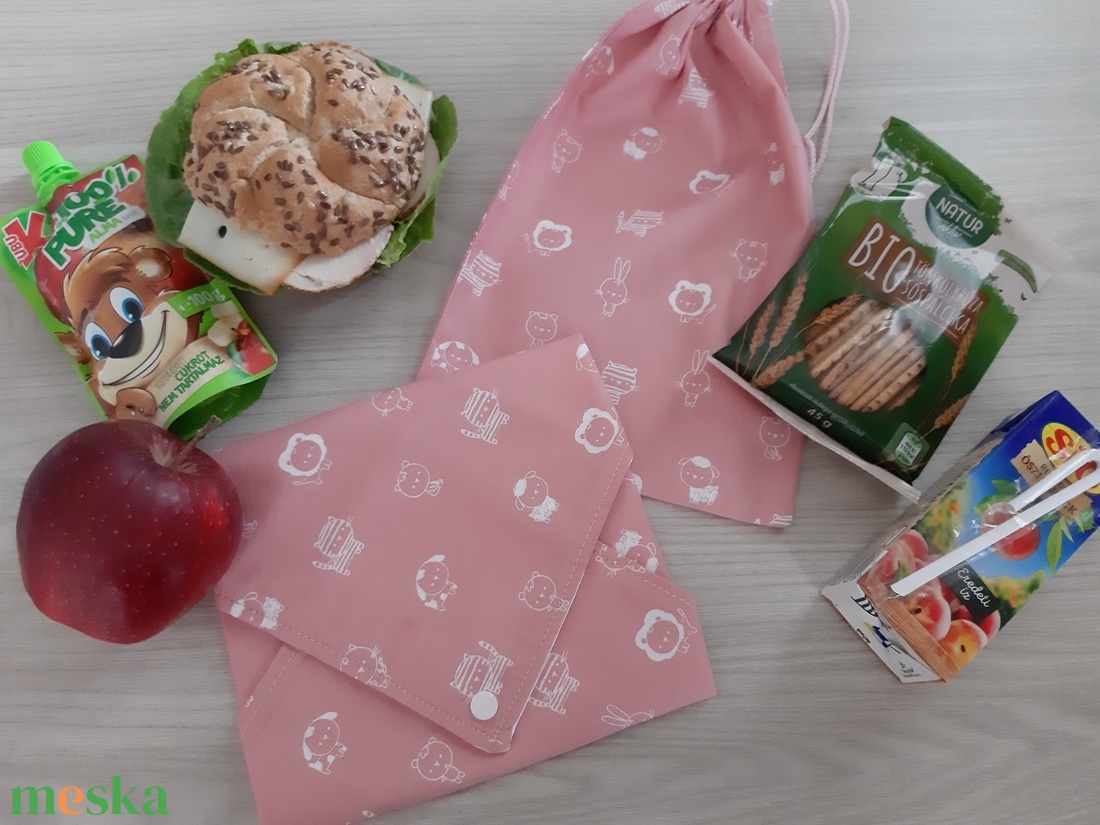 Prémium tízórais szett (2 db-os) gyerekeknek - állatkák, halvány mályva színvilágban - otthon & életmód - konyhafelszerelés, tálalás - konyhai textil - szalvéta - Meska.hu