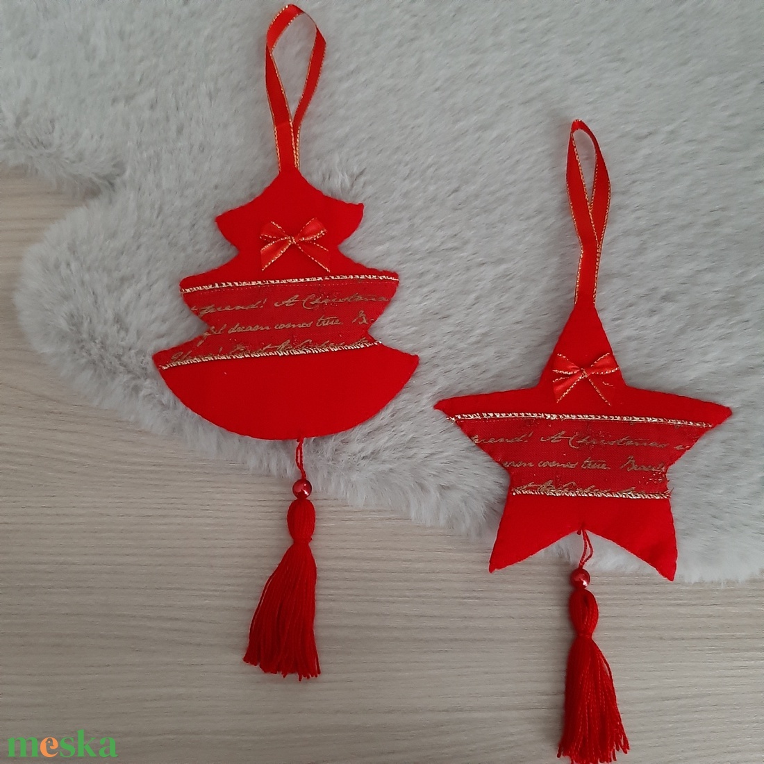 Filc téli duó - piros és arany színvilágban - karácsony - karácsonyi lakásdekoráció - karácsonyfadíszek - Meska.hu