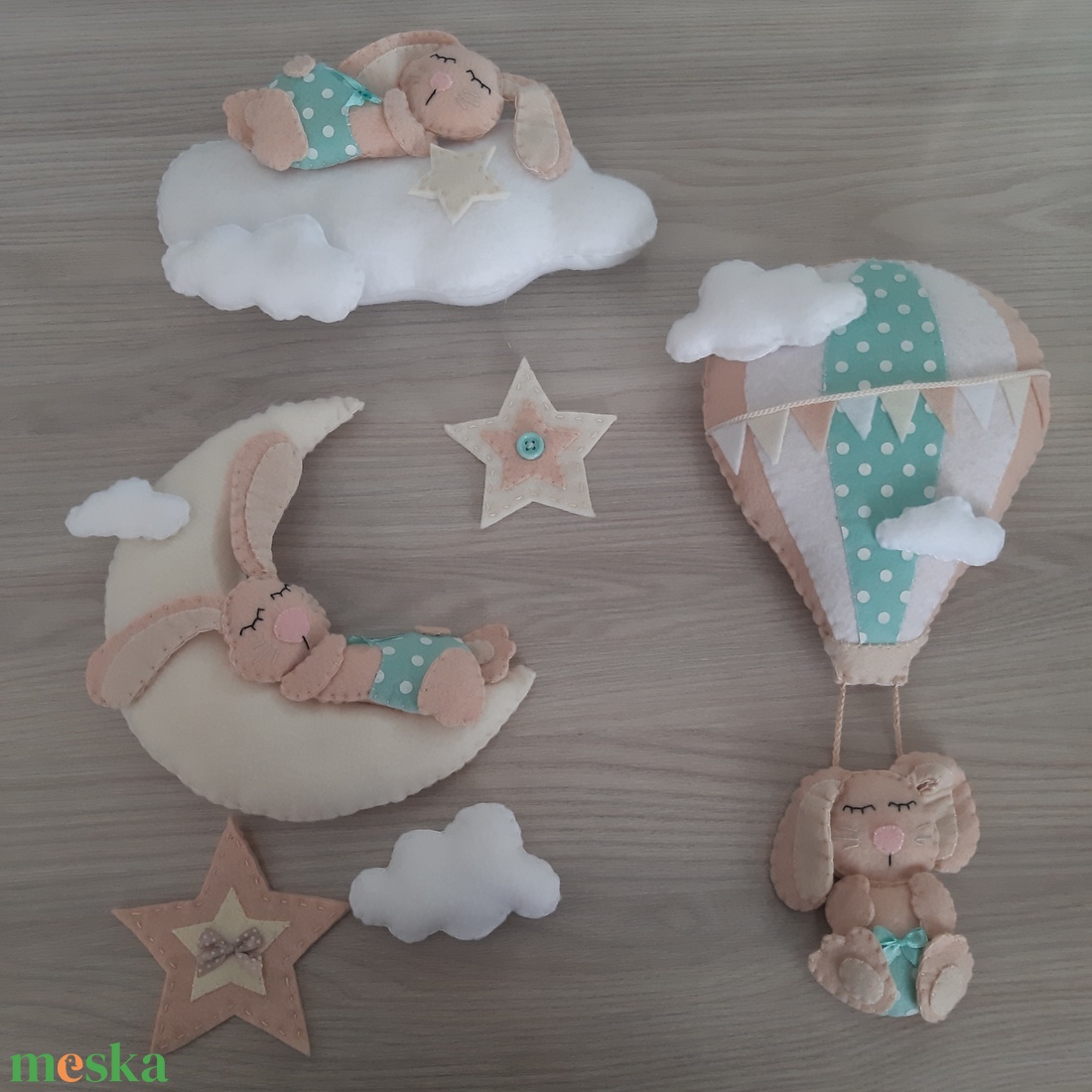 Babaszoba dekoráció szett - álmodozó nyuszikák - otthon & életmód - babaszoba, gyerekszoba - babaszoba dekoráció - Meska.hu
