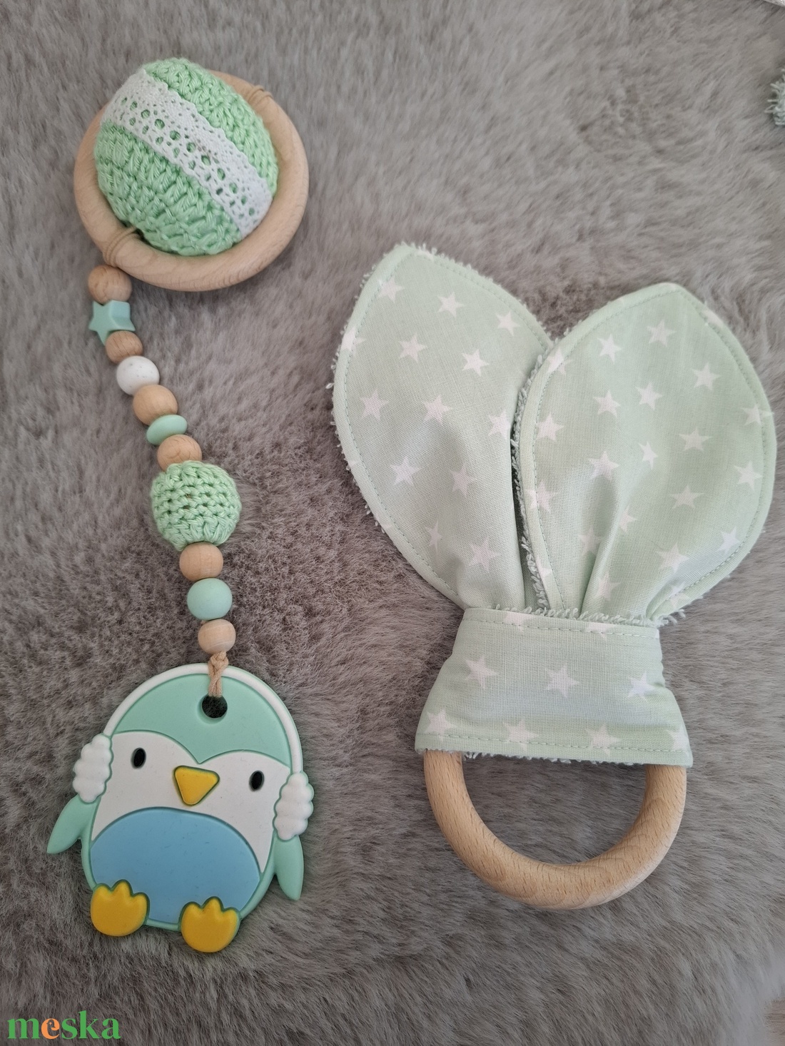 Prémium babaváró óriás szett - pingvin, menta színvilágban - játék & sport - babalátogató ajándékcsomag - Meska.hu