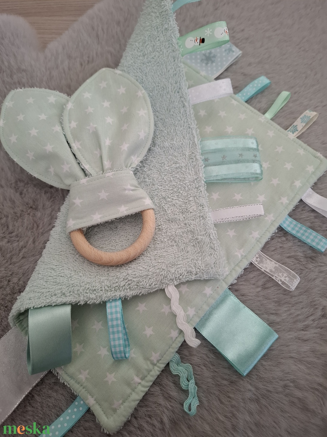 Prémium babaváró óriás szett - pingvin, menta színvilágban - játék & sport - babalátogató ajándékcsomag - Meska.hu