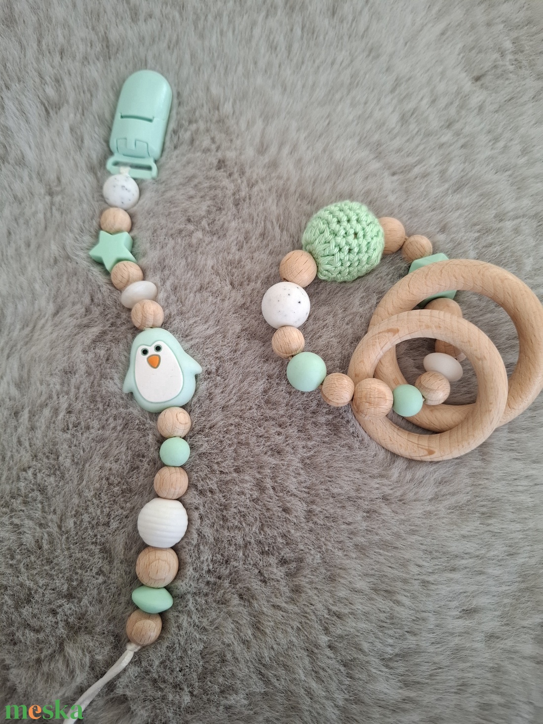 Prémium babaváró óriás szett - pingvin, menta színvilágban - játék & sport - babalátogató ajándékcsomag - Meska.hu