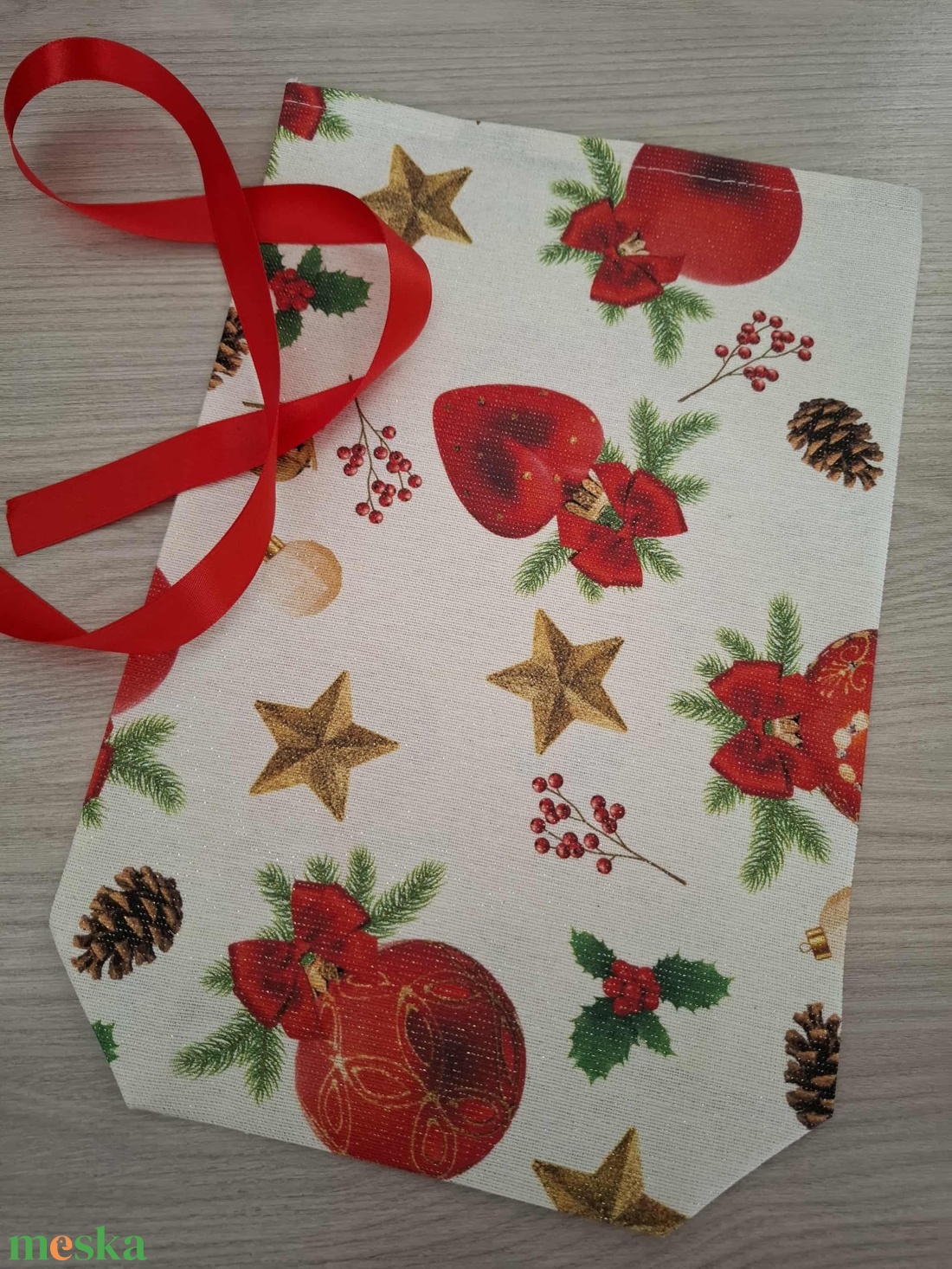 Mikulás zsák - csillogós, ünnepi mintával - karácsony - mikulás - mikulás zsák - Meska.hu