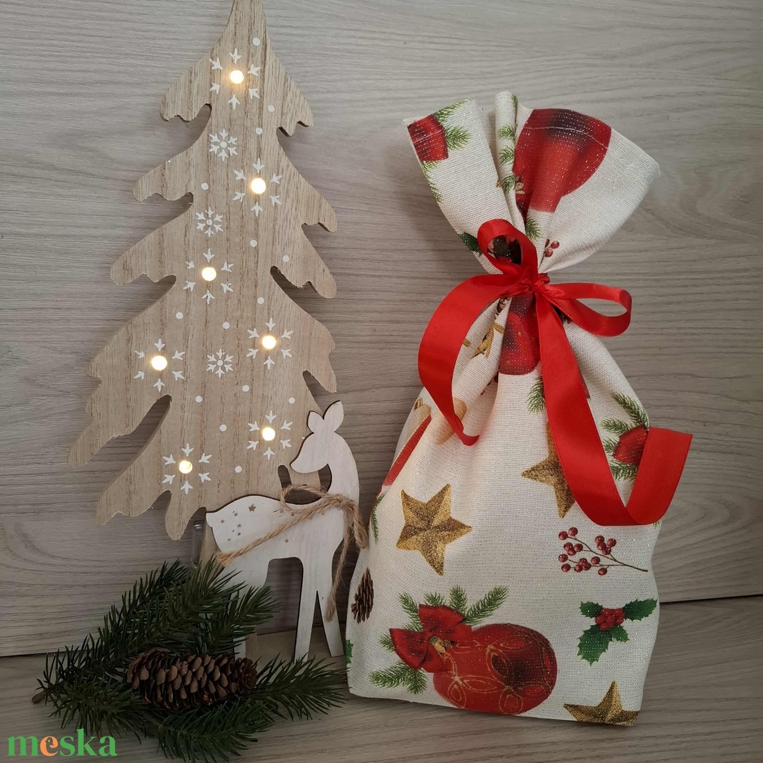 Mikulás zsák - csillogós, ünnepi mintával - karácsony - mikulás - mikulás zsák - Meska.hu