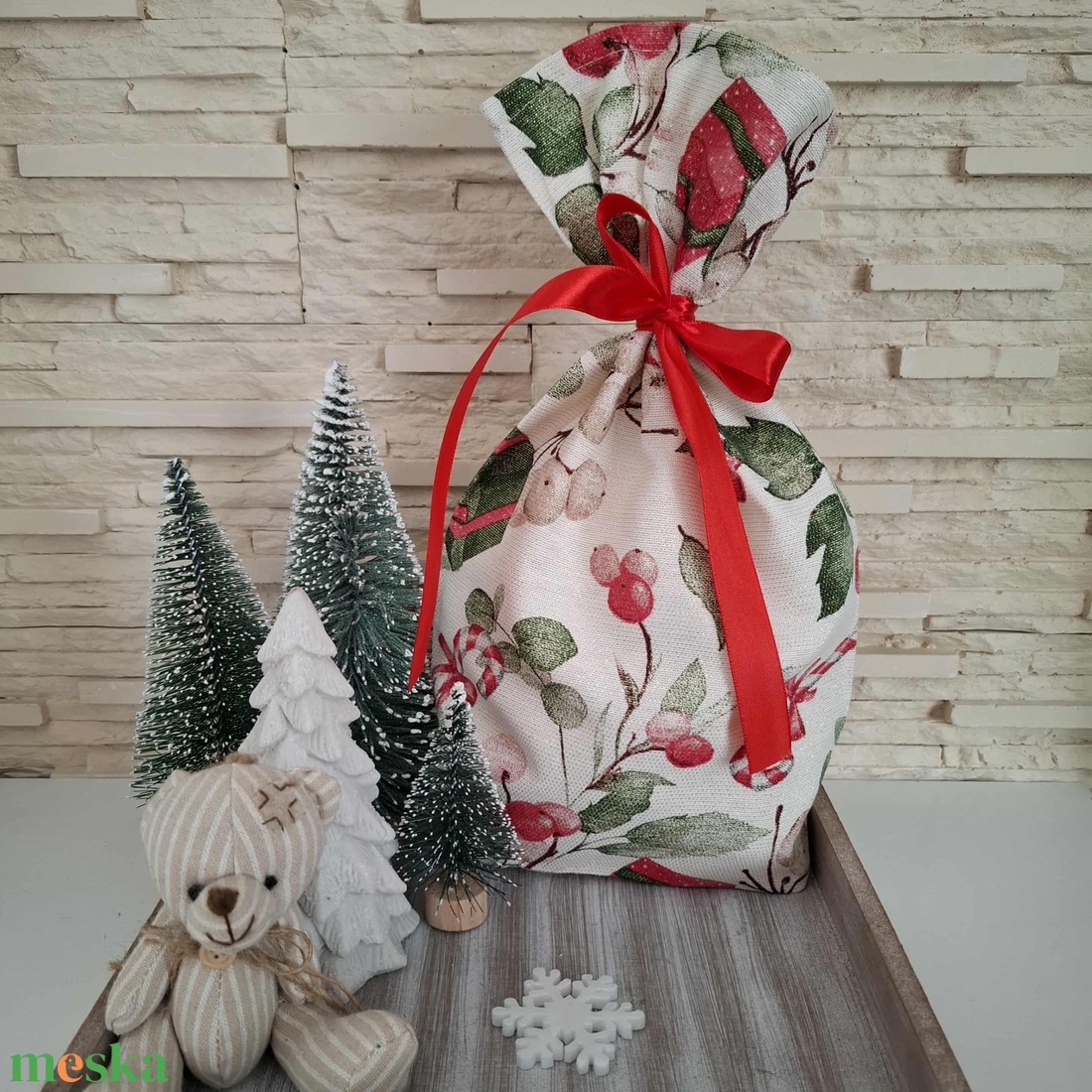 Mikulás zsák - csillogós, téli hangulatú mintával - karácsony - mikulás - mikulás zsák - Meska.hu
