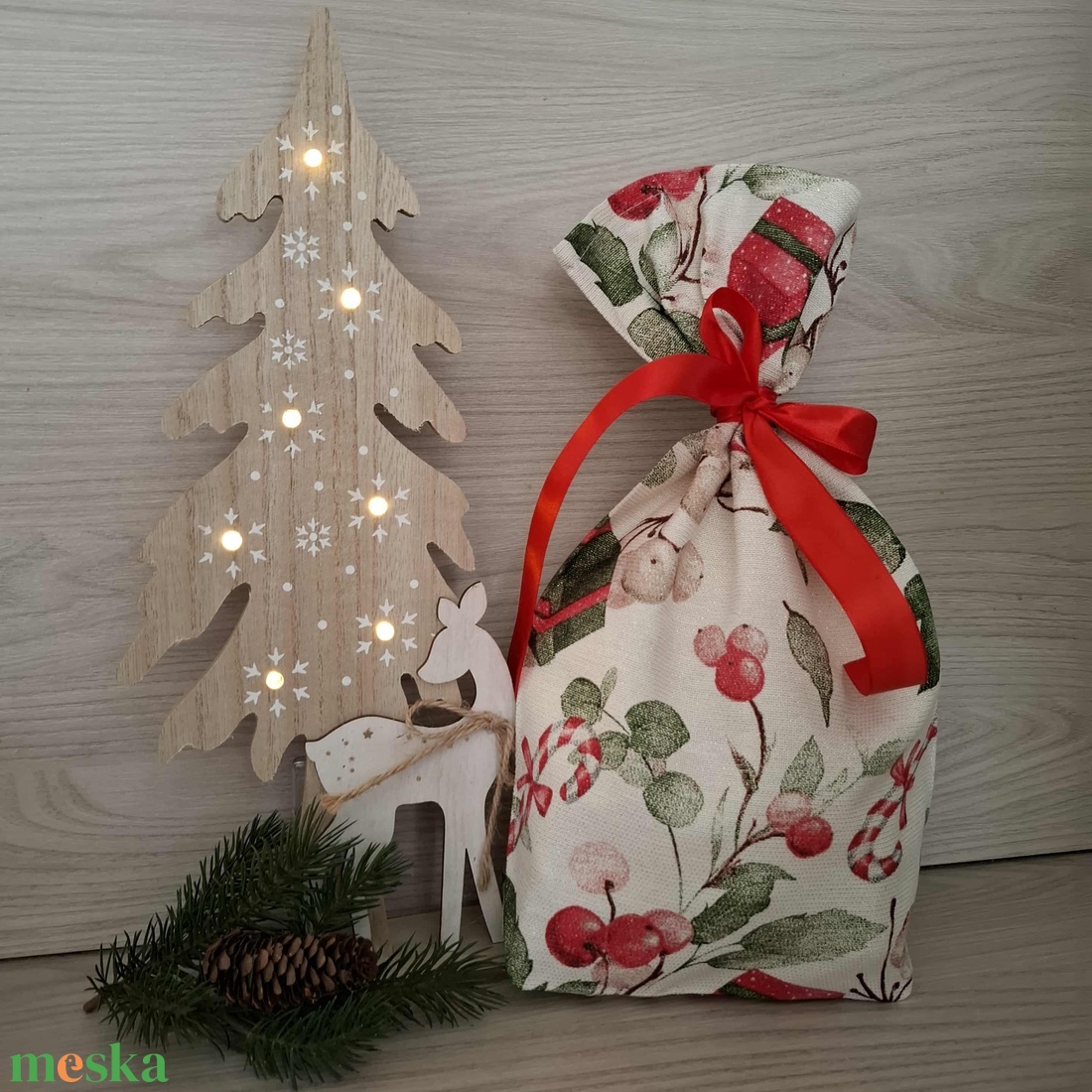 Mikulás zsák - csillogós, téli hangulatú mintával - karácsony - mikulás - mikulás zsák - Meska.hu