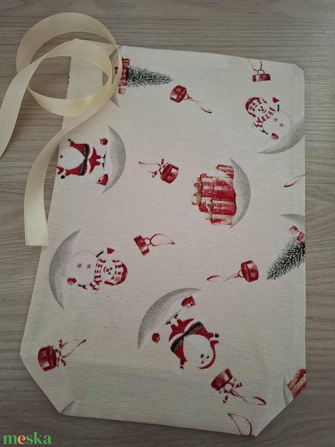 Mikulás zsák - csillogós, hóember és mikulás bácsi mintával - karácsony - mikulás - mikulás zsák - Meska.hu