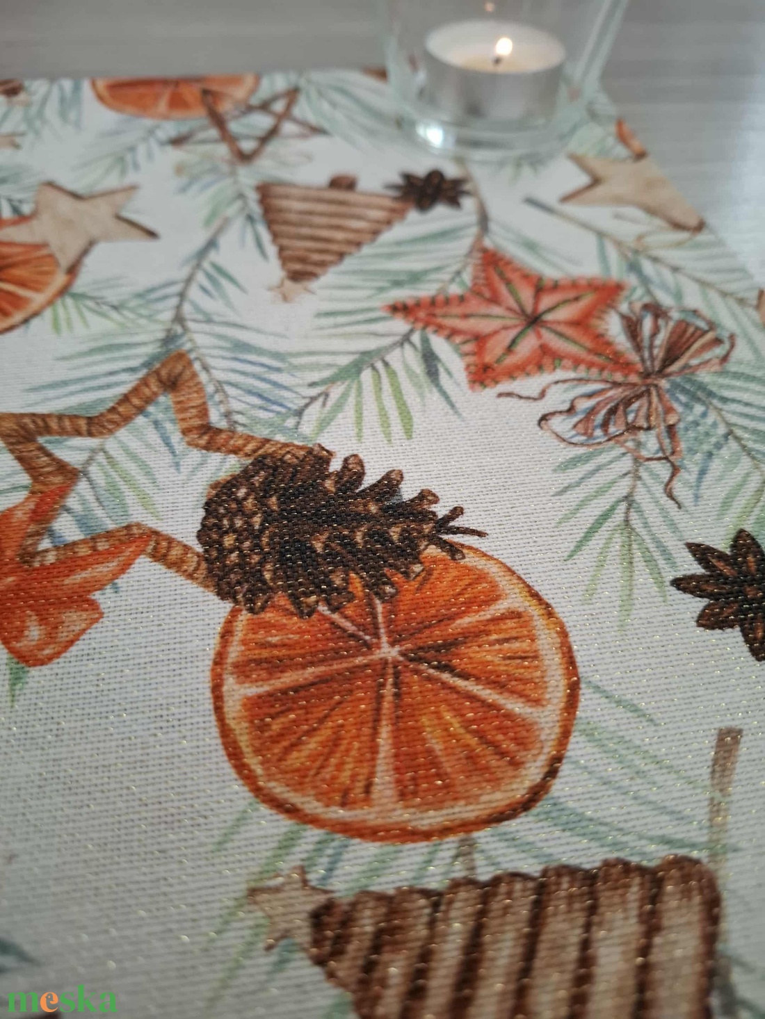 Mikulás zsák - csillogós, fenyős-narancsos mintával - karácsony - mikulás - mikulás zsák - Meska.hu