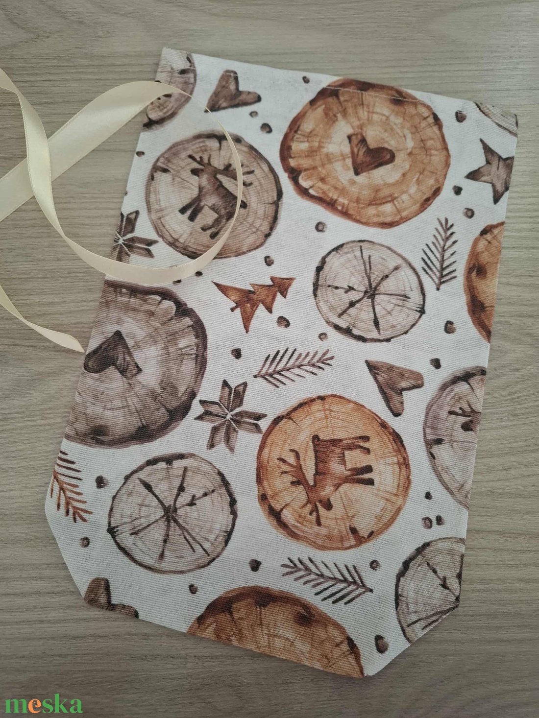 Mikulás zsák - téli minta, natúr színvilágban - karácsony - mikulás - mikulás zsák - Meska.hu