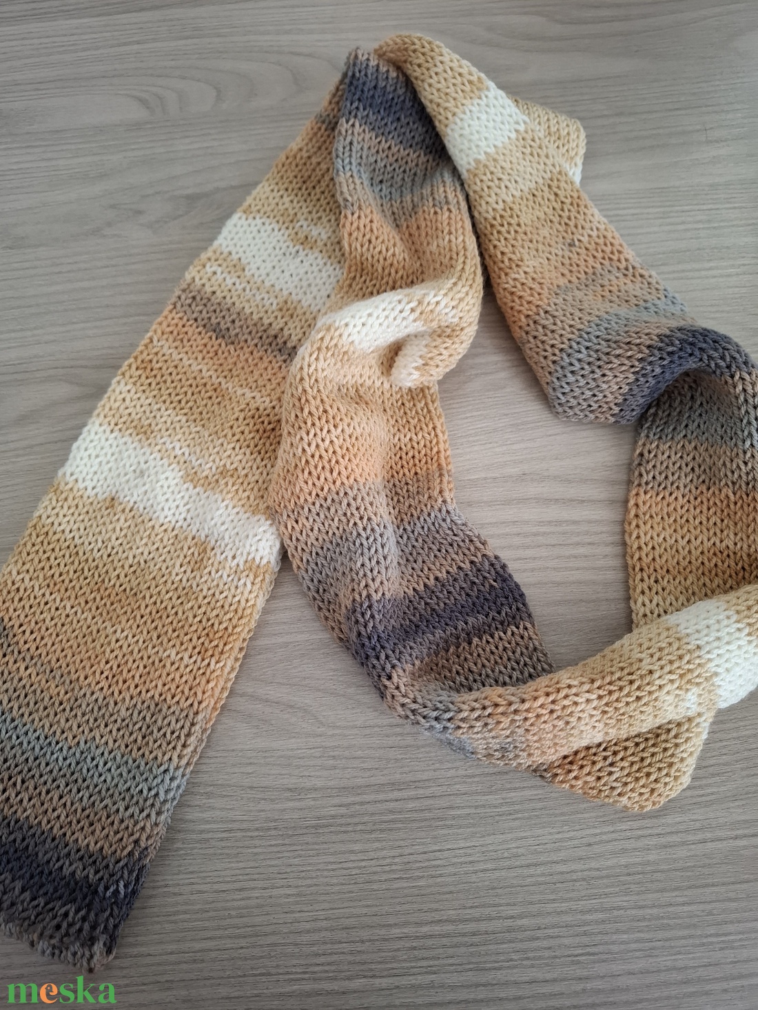 Kötött csősál batikolt fonalból - őszi szellő (szürke és bézs árnyalatok) - ruha & divat - sál, sapka, kendő - sál - Meska.hu