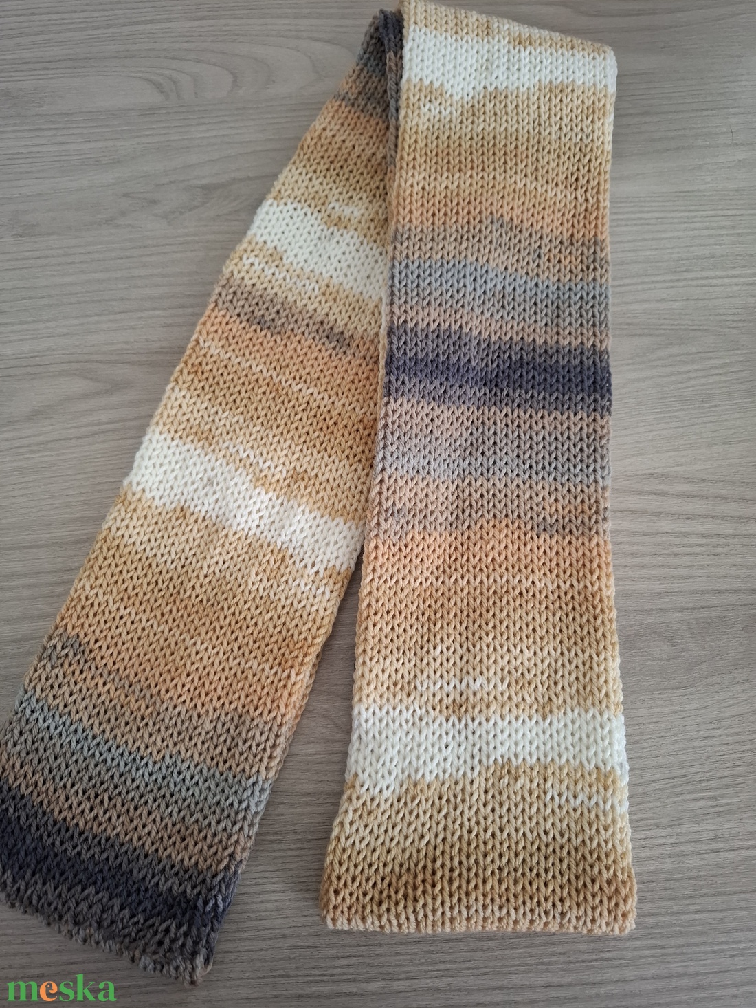 Kötött csősál batikolt fonalból - őszi szellő (szürke és bézs árnyalatok) - ruha & divat - sál, sapka, kendő - sál - Meska.hu