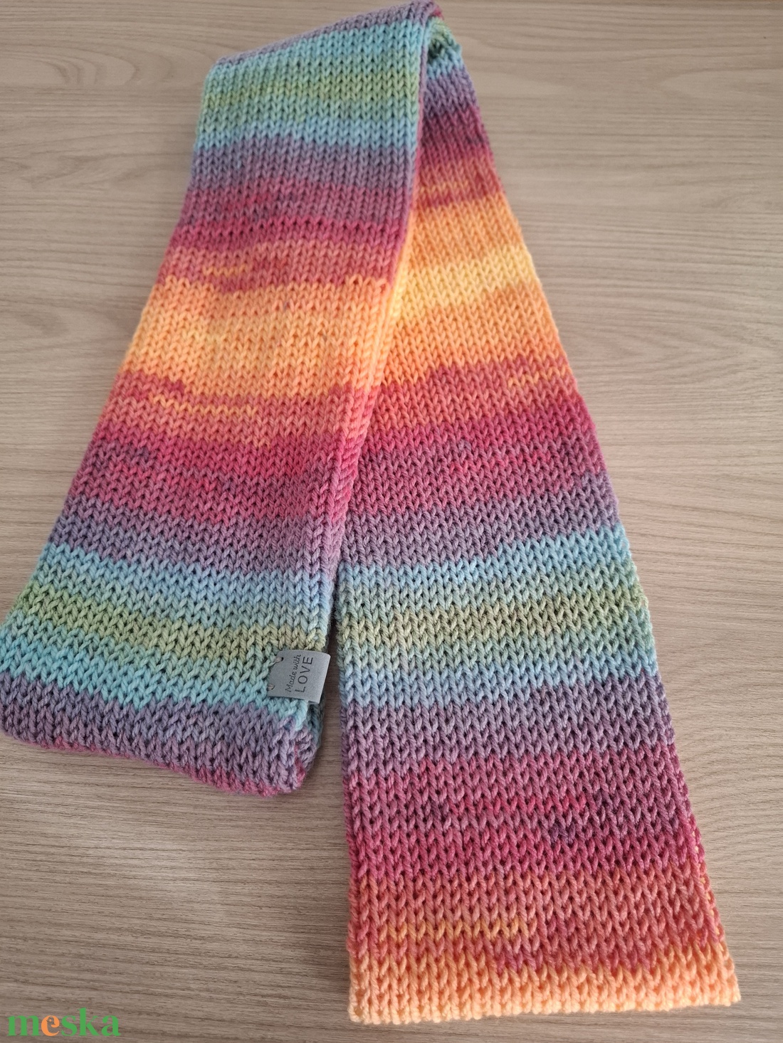 Kötött csősál batikolt fonalból - naplemente (kékes és narancsos árnyalatok) - ruha & divat - sál, sapka, kendő - sál - Meska.hu