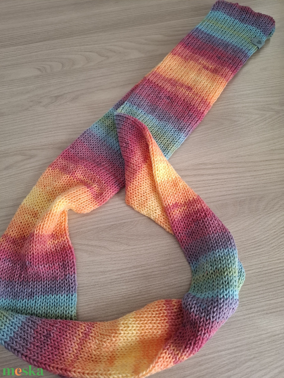 Kötött csősál batikolt fonalból - naplemente (kékes és narancsos árnyalatok) - ruha & divat - sál, sapka, kendő - sál - Meska.hu