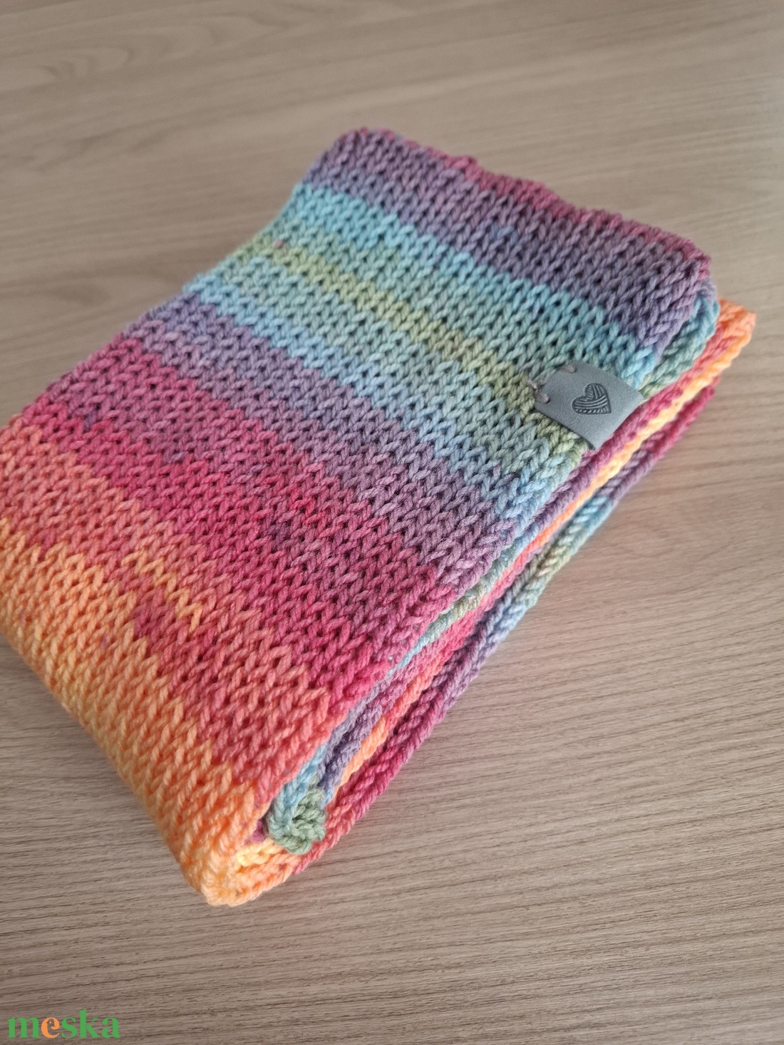 Kötött csősál batikolt fonalból - naplemente (kékes és narancsos árnyalatok) - ruha & divat - sál, sapka, kendő - sál - Meska.hu