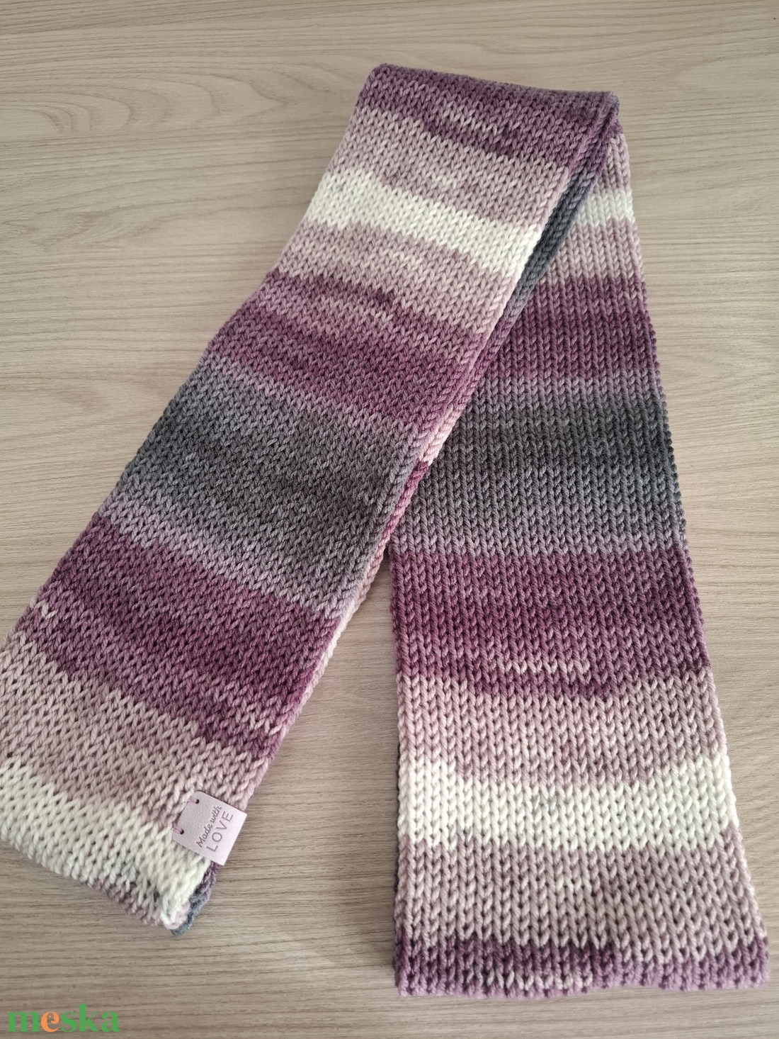 Kötött csősál batikolt fonalból - varázslat (lilás és szürkés árnyalatok) - ruha & divat - sál, sapka, kendő - sál - Meska.hu
