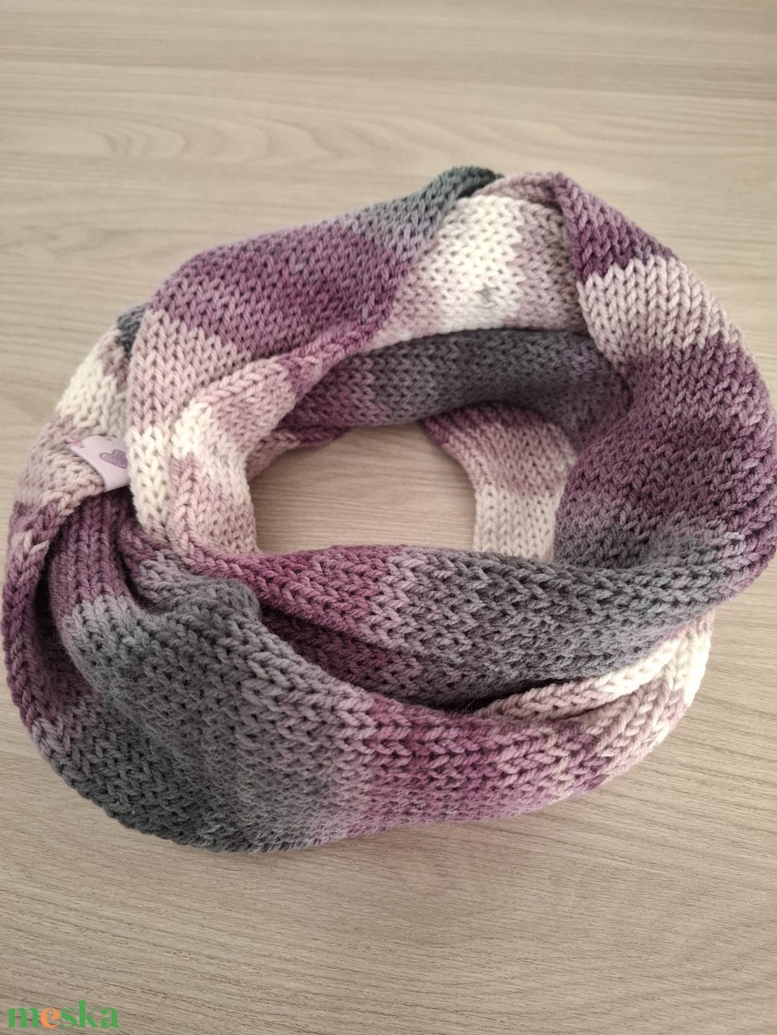 Kötött csősál batikolt fonalból - varázslat (lilás és szürkés árnyalatok) - ruha & divat - sál, sapka, kendő - sál - Meska.hu