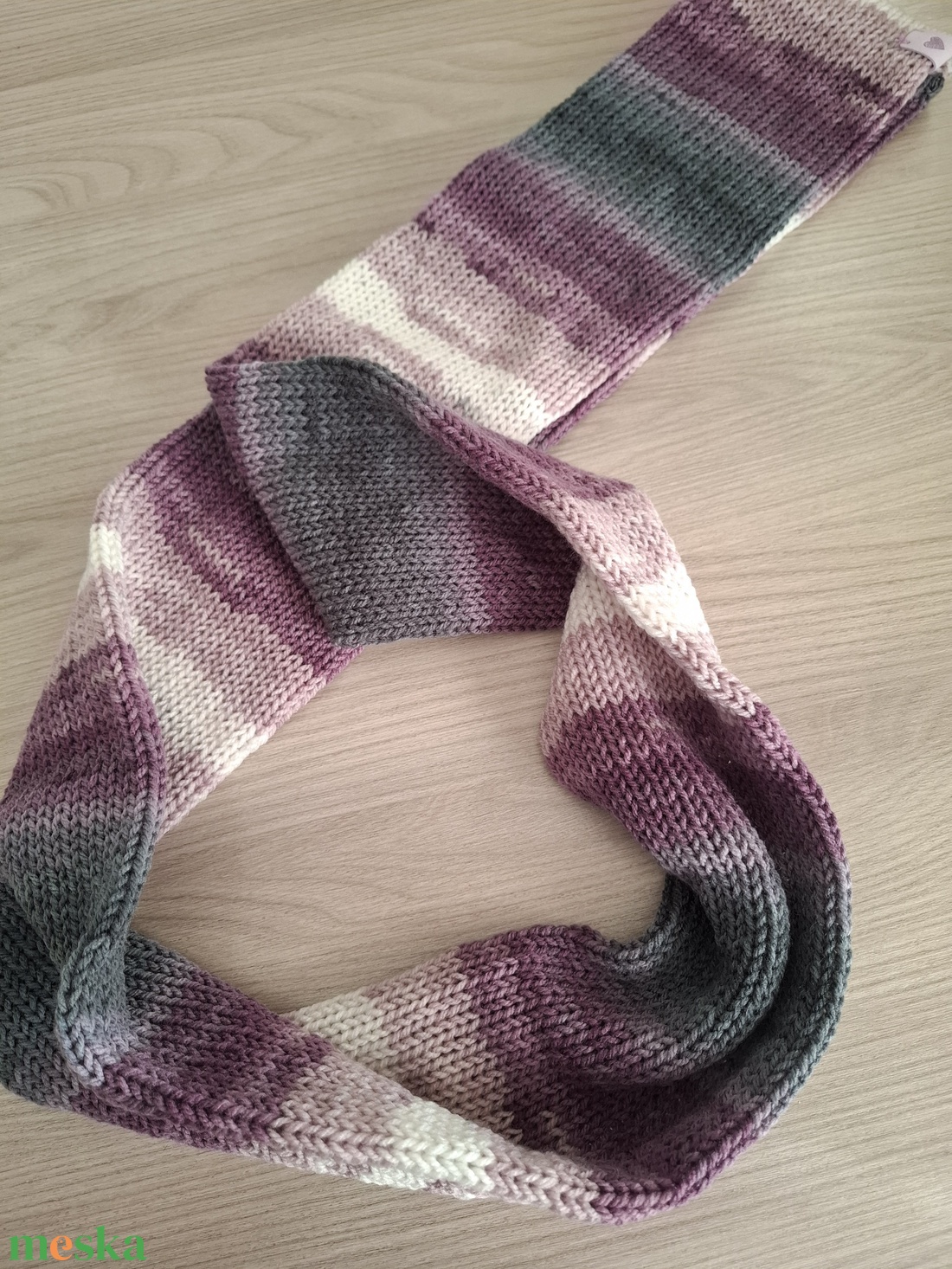 Kötött csősál batikolt fonalból - varázslat (lilás és szürkés árnyalatok) - ruha & divat - sál, sapka, kendő - sál - Meska.hu