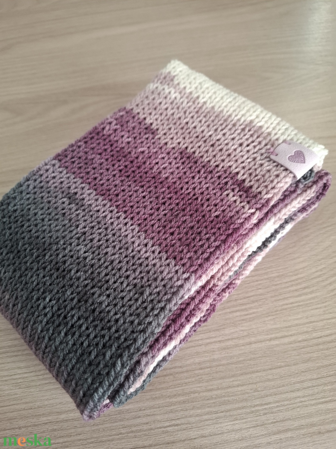 Kötött csősál batikolt fonalból - varázslat (lilás és szürkés árnyalatok) - ruha & divat - sál, sapka, kendő - sál - Meska.hu