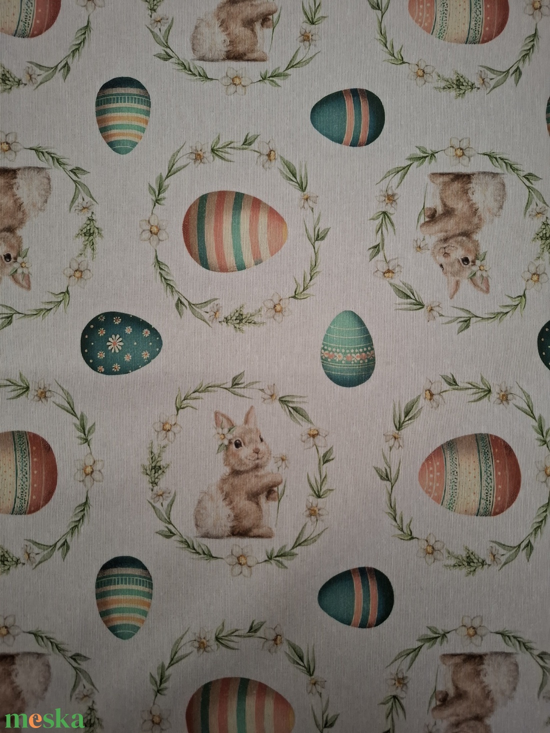 Húsvéti asztali futó terítő - nyuszkós, fehér, pasztelles színvilágban - otthon & életmód - lakástextil - abrosz, terítő - étkezőabrosz - Meska.hu