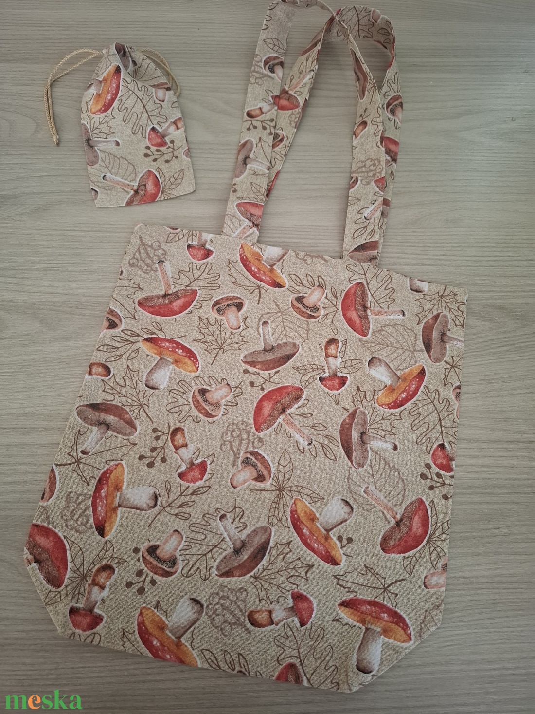 Őszi szatyor és zsákocska szett - gombás - táska & tok - bevásárlás & shopper táska - shopper, textiltáska, szatyor - Meska.hu