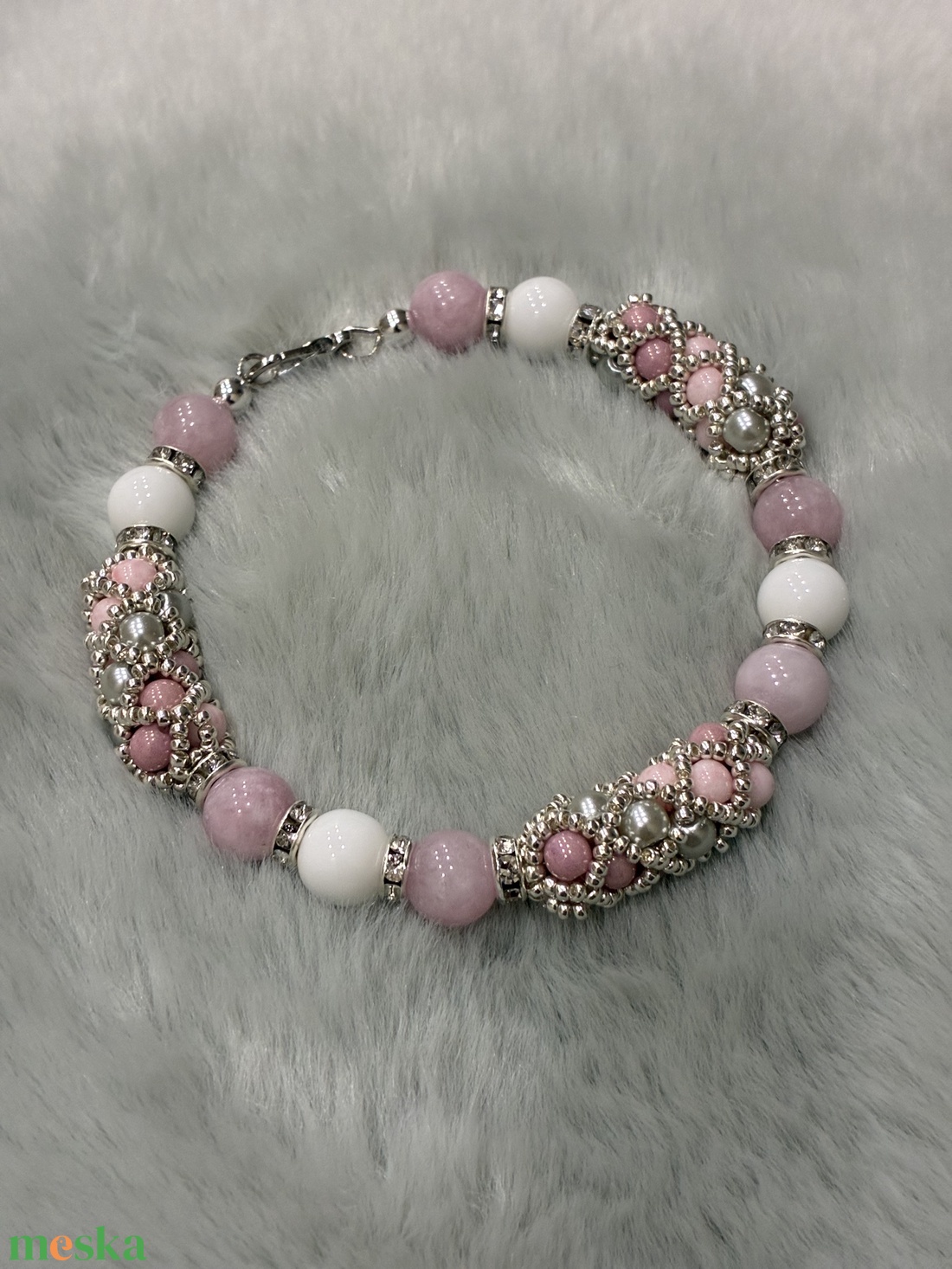 Rózsakvarc-achát karkötő - ékszer - karkötő - ásványkarkötő - Meska.hu