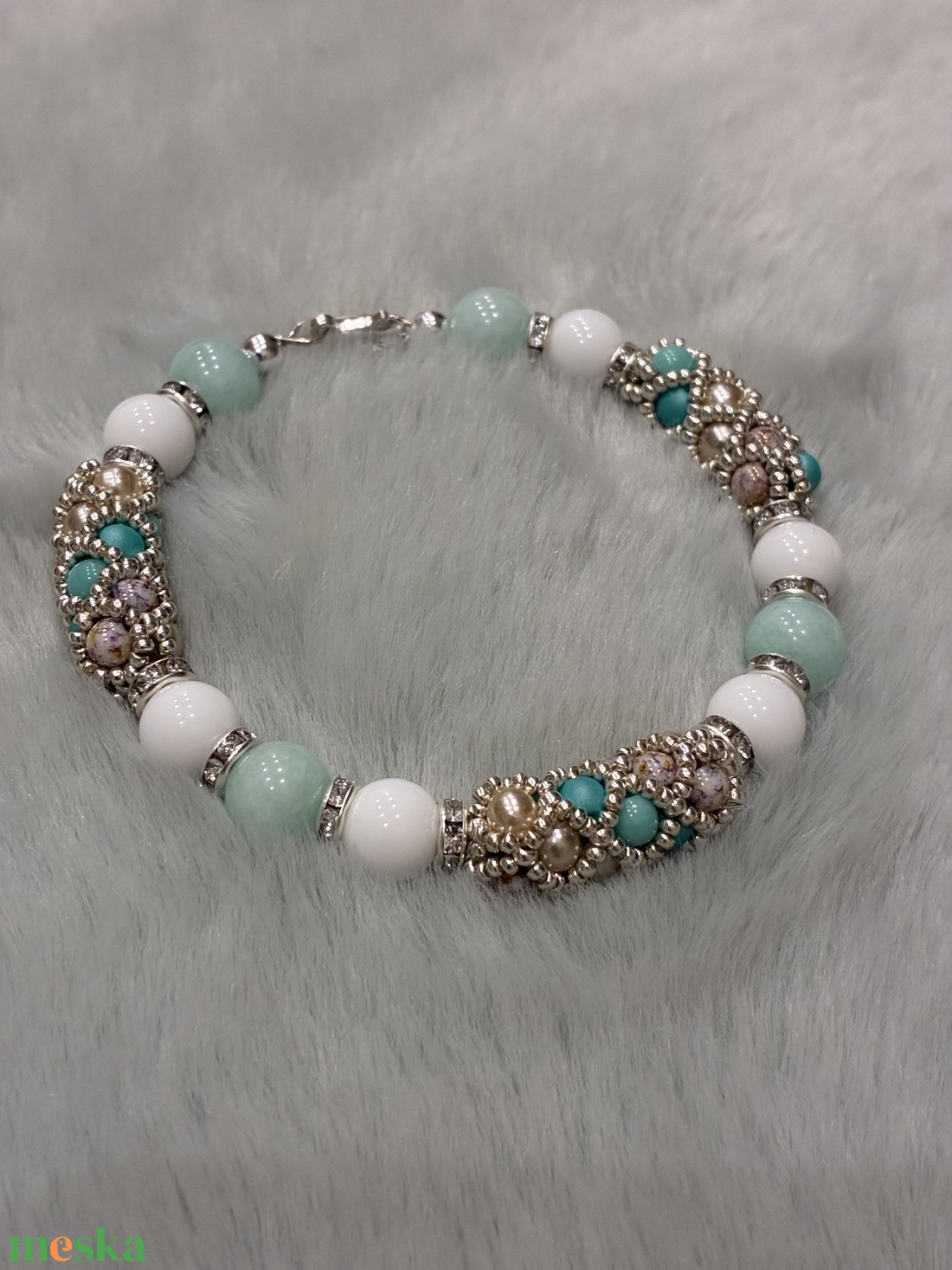 Amazonit-achát karkötő - ékszer - karkötő - ásványkarkötő - Meska.hu