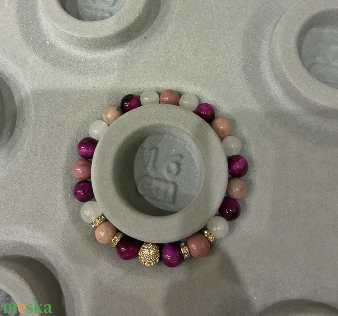 Tigrisszem-kalcedon-rodinit ásvány karkötő - ékszer - karkötő - ásványkarkötő - Meska.hu