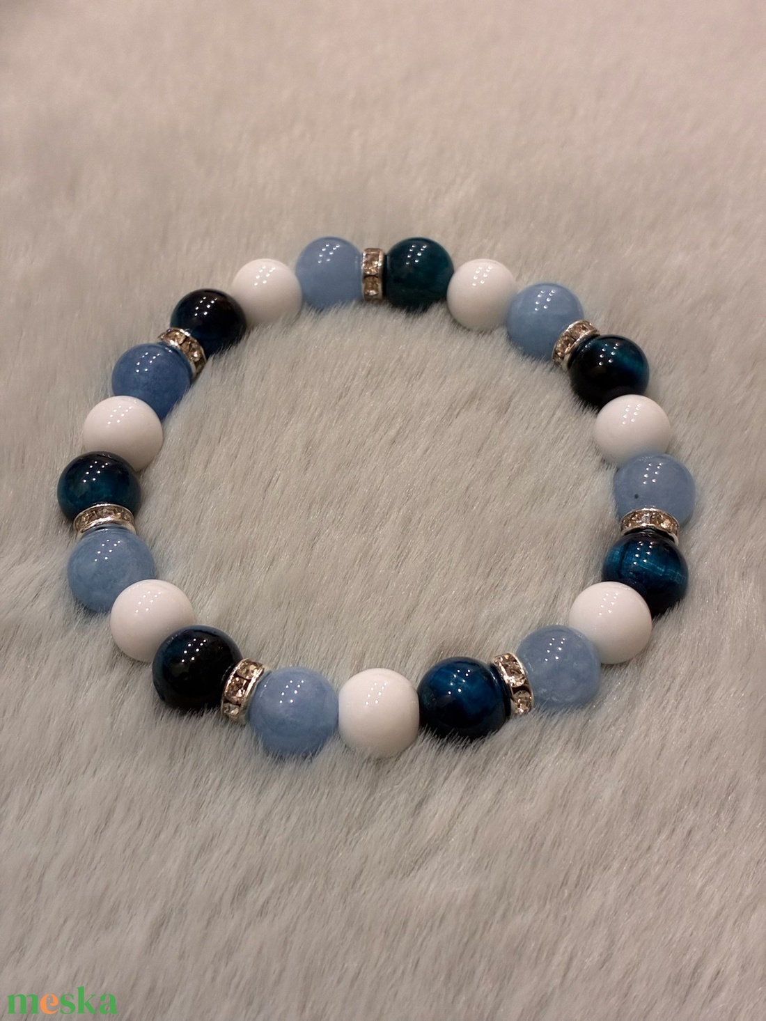 Tigrisszem-kalcedon-achát ásvány karkötő - ékszer - karkötő - ásványkarkötő - Meska.hu