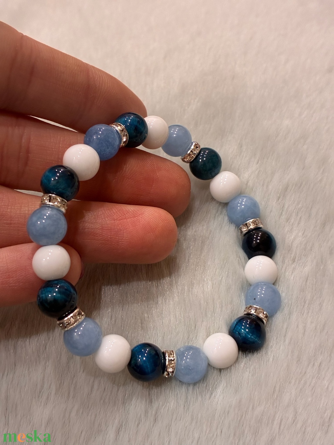 Tigrisszem-kalcedon-achát ásvány karkötő - ékszer - karkötő - ásványkarkötő - Meska.hu