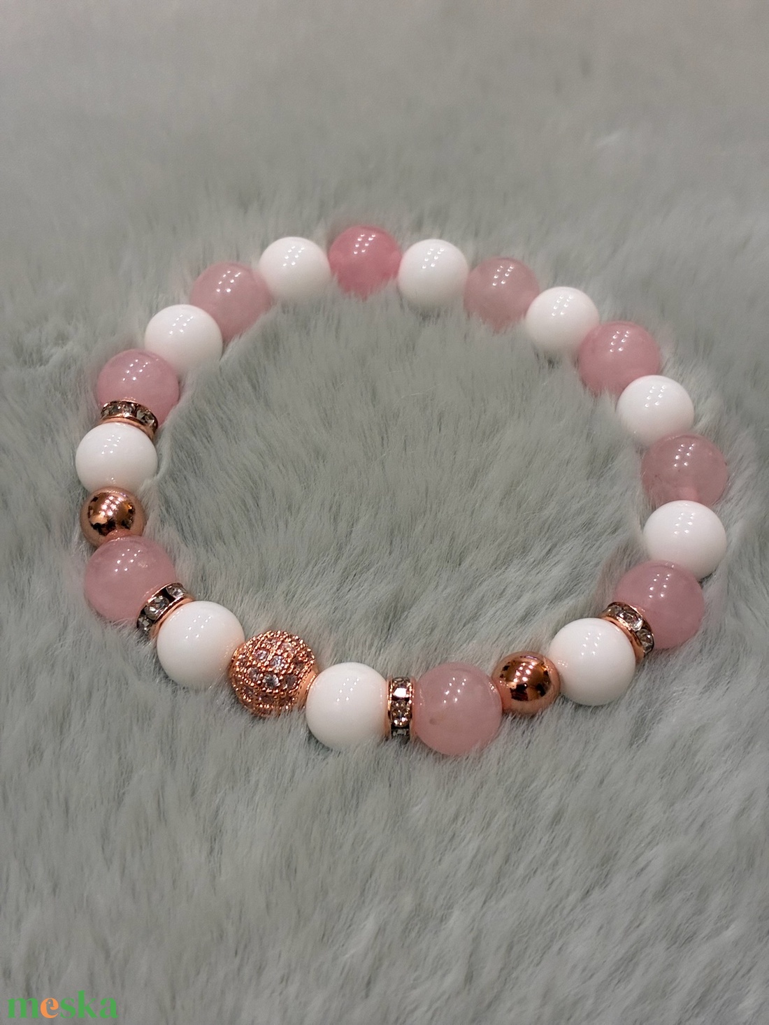 Rózsakvarc-achát ásvány karkötő - ékszer - karkötő - ásványkarkötő - Meska.hu