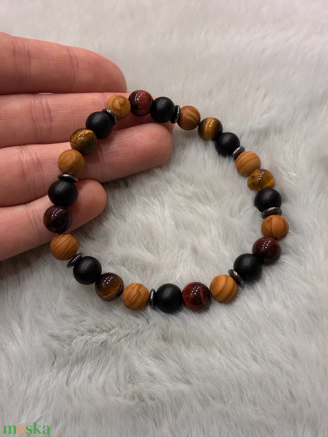 Férfi tigrisszem-achát ásvány karkötő - ékszer - karkötő - ásványkarkötő - Meska.hu