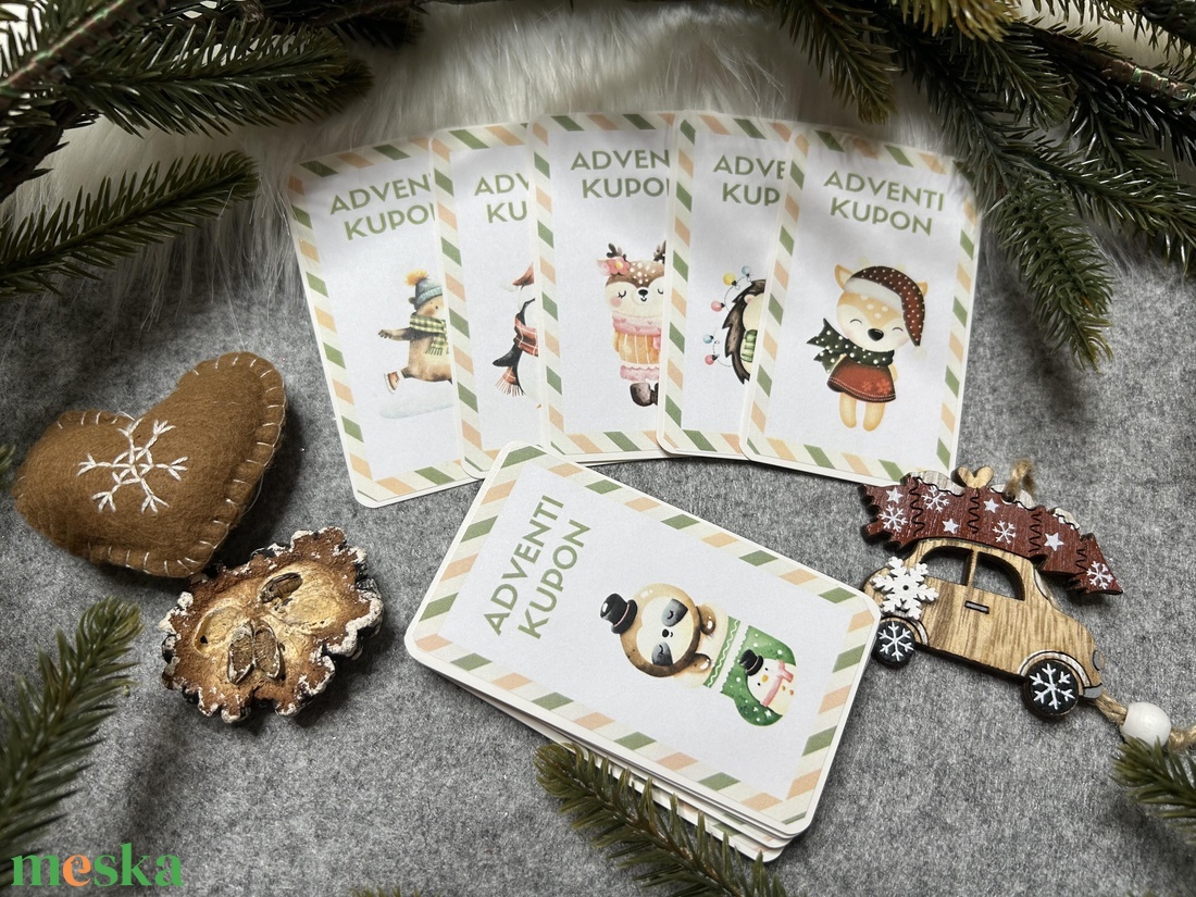 Adventi kupon - fehér-barna állatos - karácsony - adventi díszek - adventi naptár - Meska.hu
