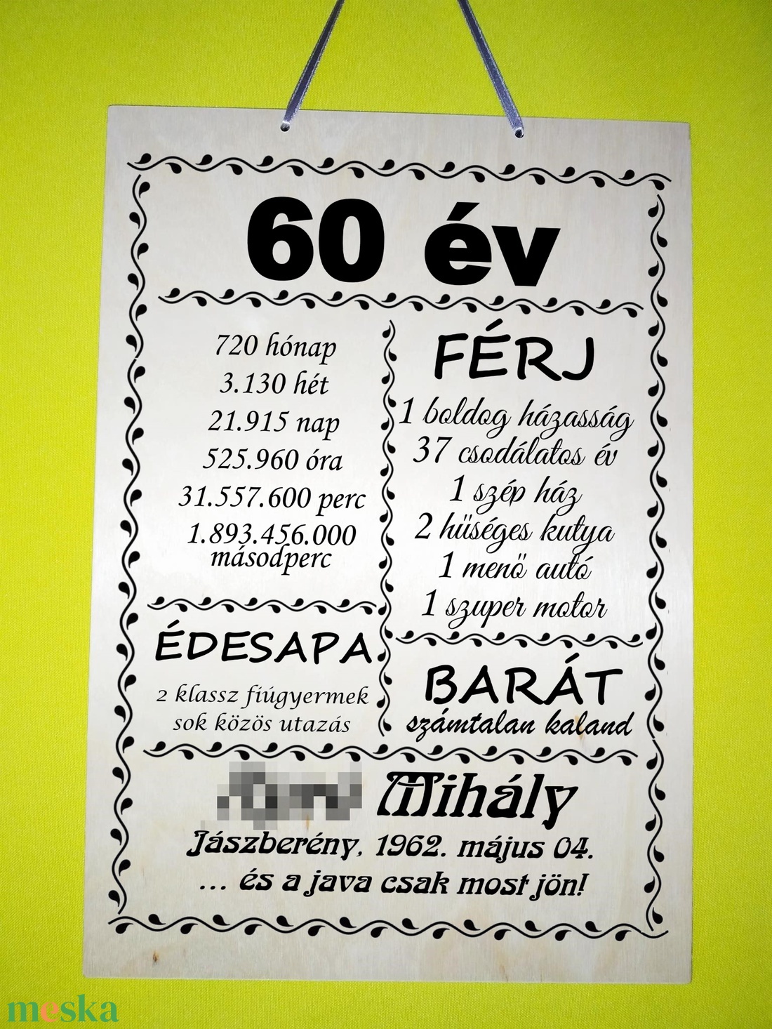 60 év fatábla - otthon & életmód - dekoráció - dísztárgy - Meska.hu 60 év fatábla - otthon & életmód - dekoráció - dísztárgy - Meska.hu