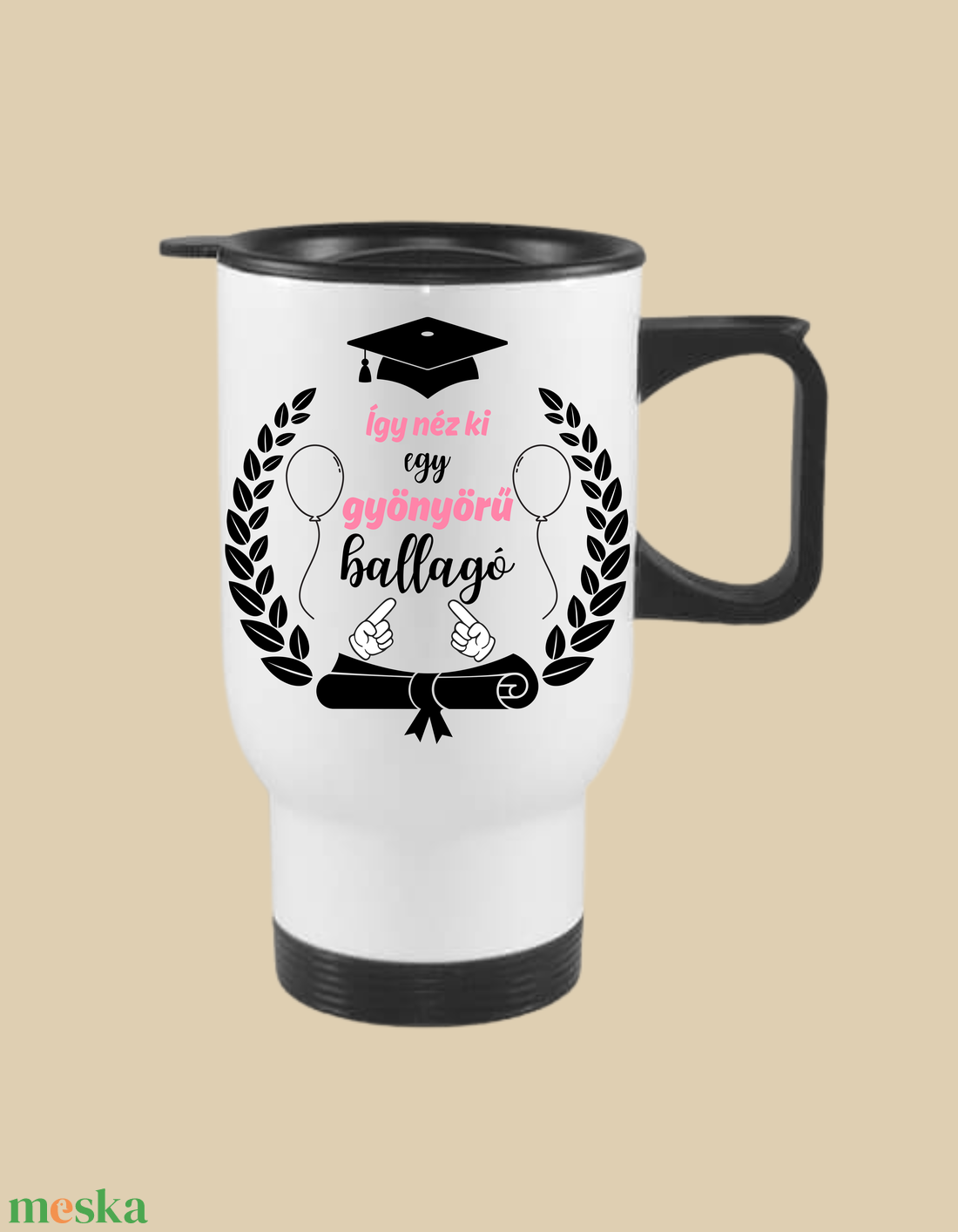 Így néz ki egy gyönyörű ballagó pink, termo autós bögre - otthon & életmód - konyhafelszerelés, tálalás - tálalás - bögre & csésze - Meska.hu