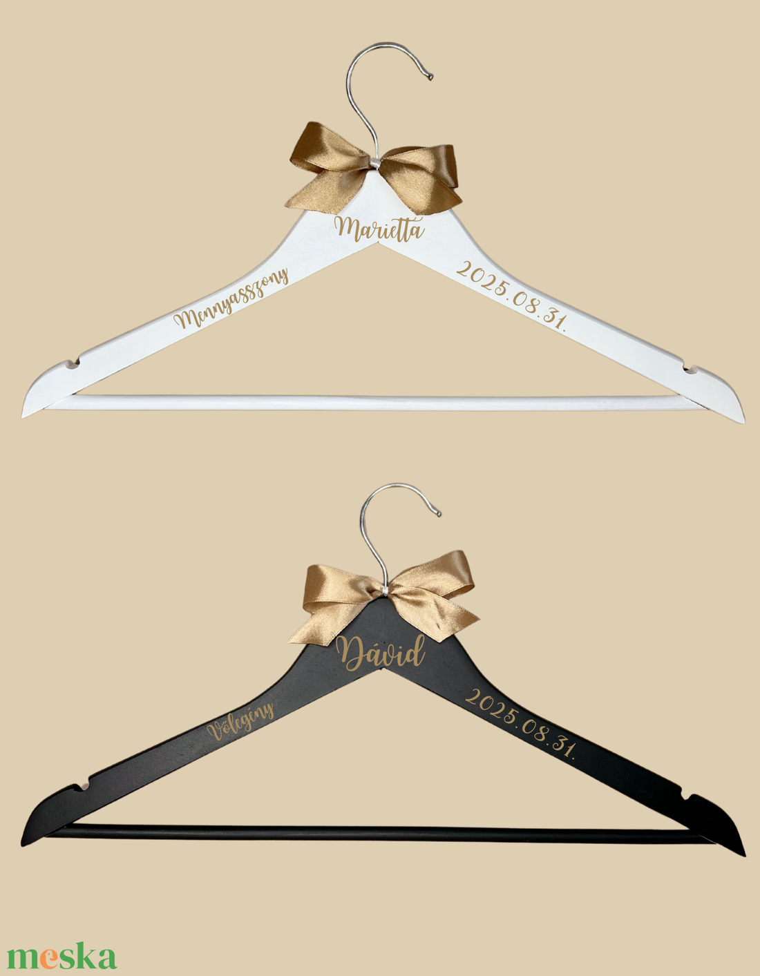 Arany vállfa szett - esküvő - ruha - vállfa - Meska.hu