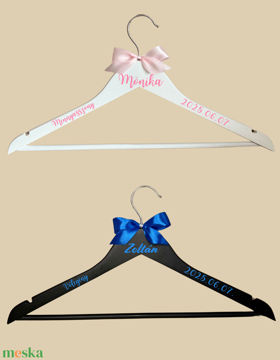 Rózsaszín- kék vállfa - esküvő - ruha - vállfa - Meska.hu