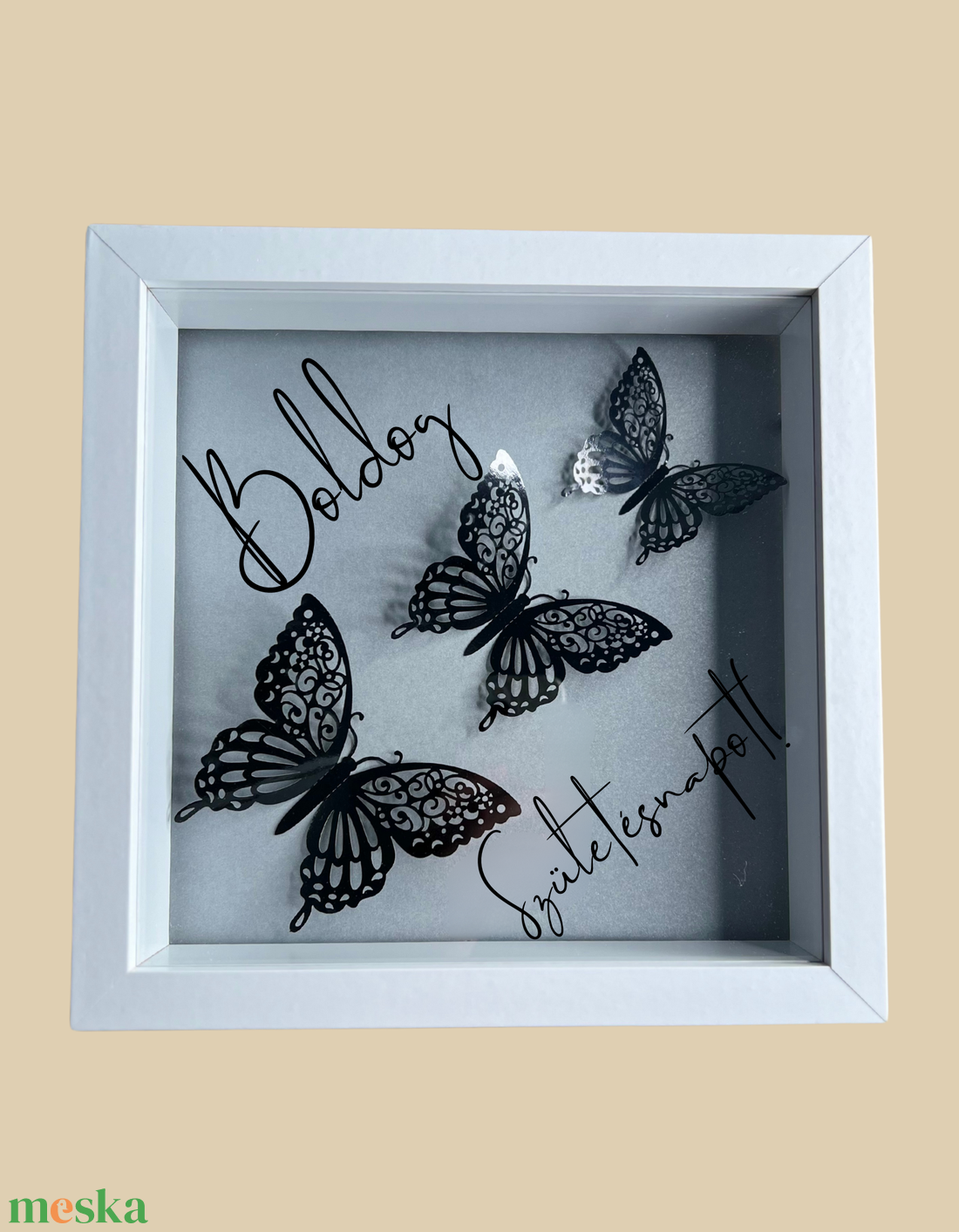 Ezüst-fekete pillangó 3D kép - otthon & életmód - dekoráció - kép & falikép - 3d képek - Meska.hu
