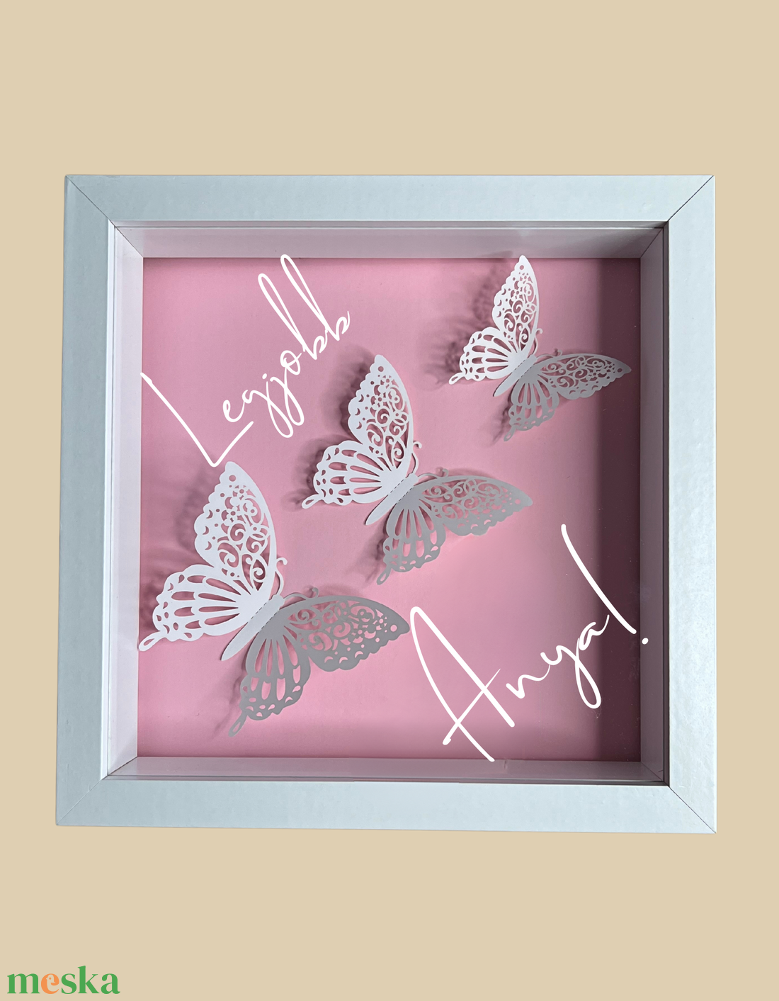 Rózsaszín-fehér pillangó 3D kép - otthon & életmód - dekoráció - kép & falikép - 3d képek - Meska.hu