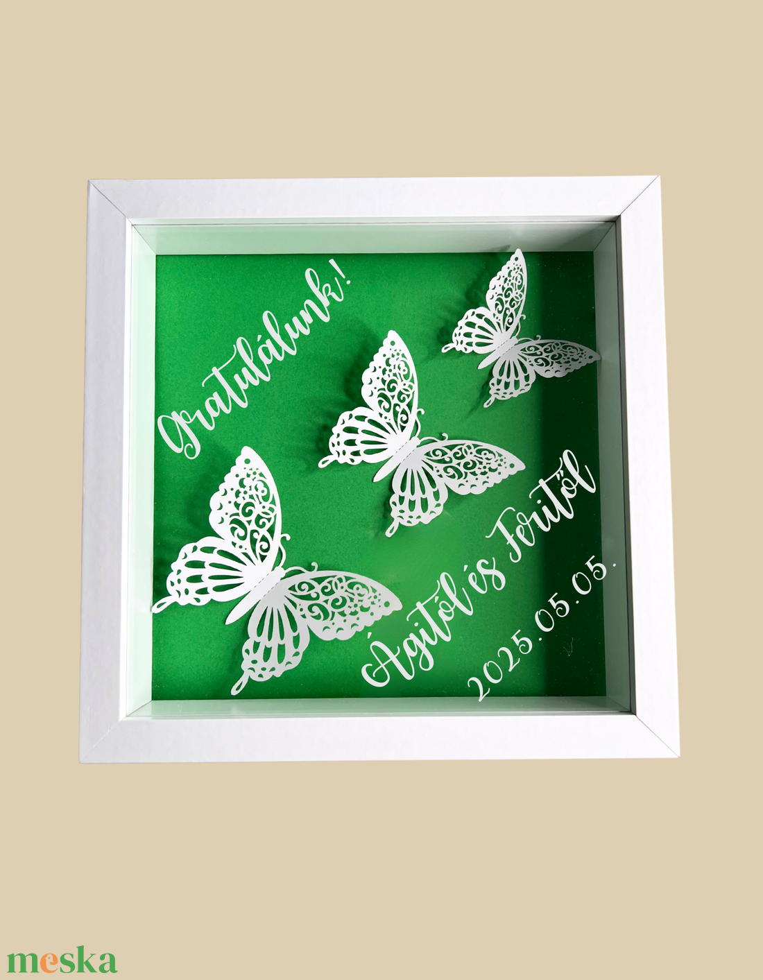 Sötétzöld-fehér pillangó 3D kép - otthon & életmód - dekoráció - kép & falikép - 3d képek - Meska.hu