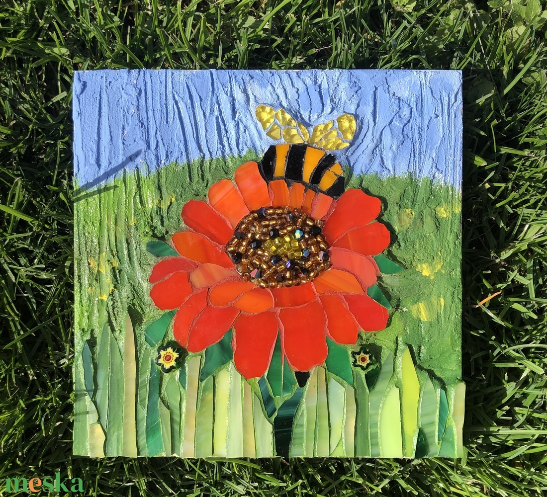 Mozaik kép vidám nyári virággal - otthon & életmód - dekoráció - kép & falikép - mozaik kép - Meska.hu